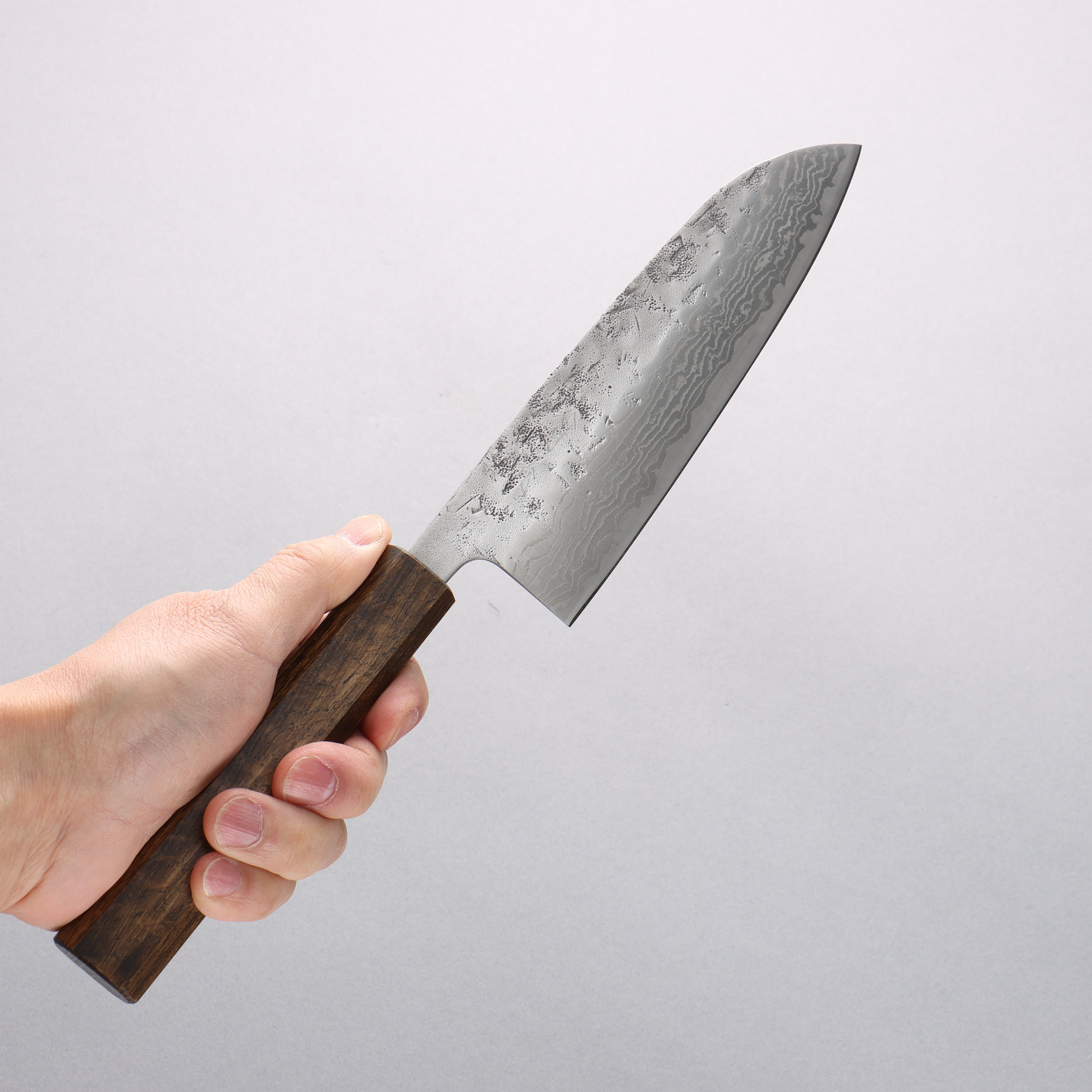 翁流 瑞典鋼 和紙地 大馬士革紋 三德刀 165mm 橡木 握把 - 清助刃物