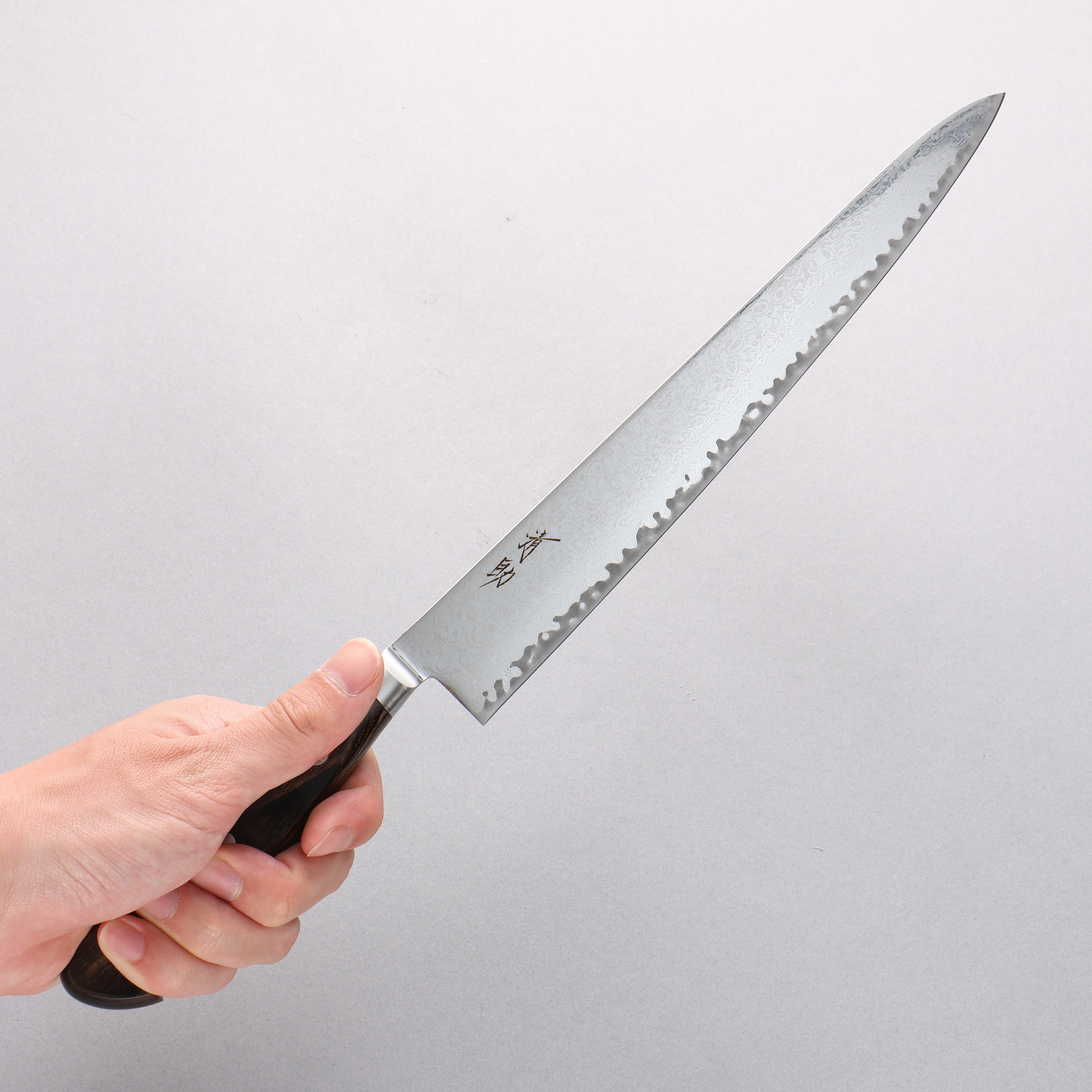 清助 鏡子2 AUS10 鏡面處理 大馬士革紋 筋引 240mm 茶色合成木 握把 - 清助刃物