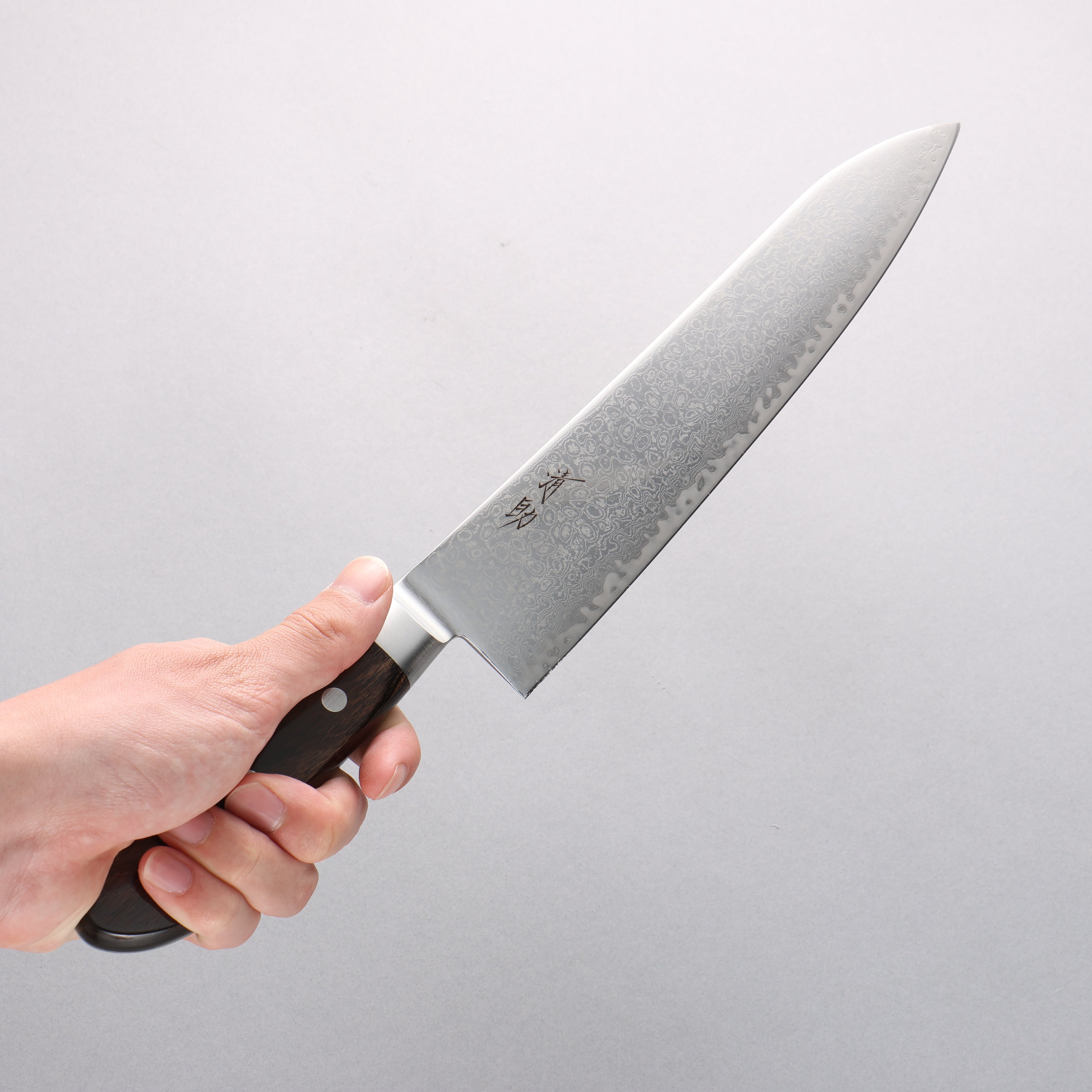 清助 鏡子2 AUS10 鏡面處理 大馬士革紋 牛刀 240mm 茶色合成木 握把 - 清助刃物