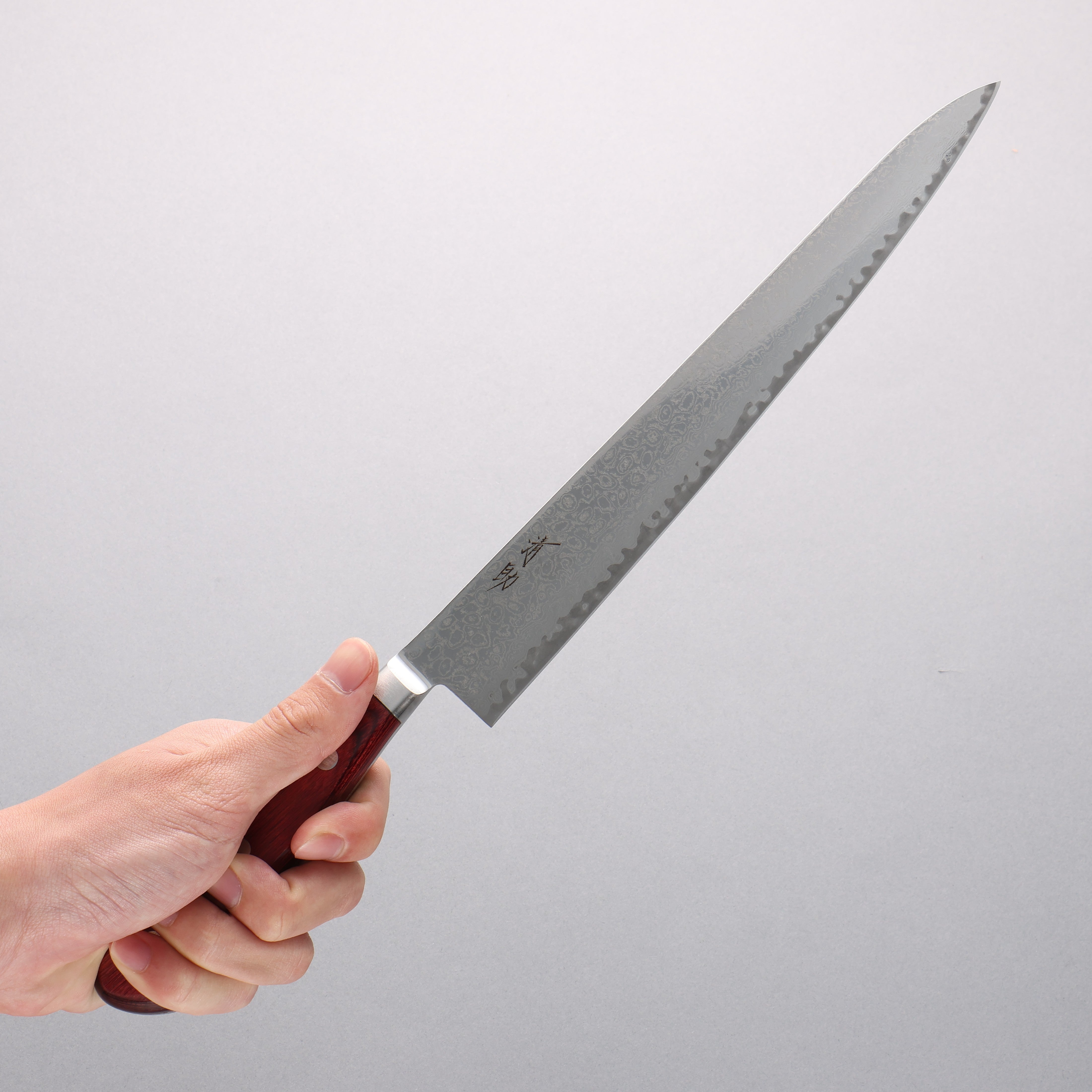 清助 AUS10 大馬士革紋 筋引 240mm 紅合成木 握把 - 清助刃物