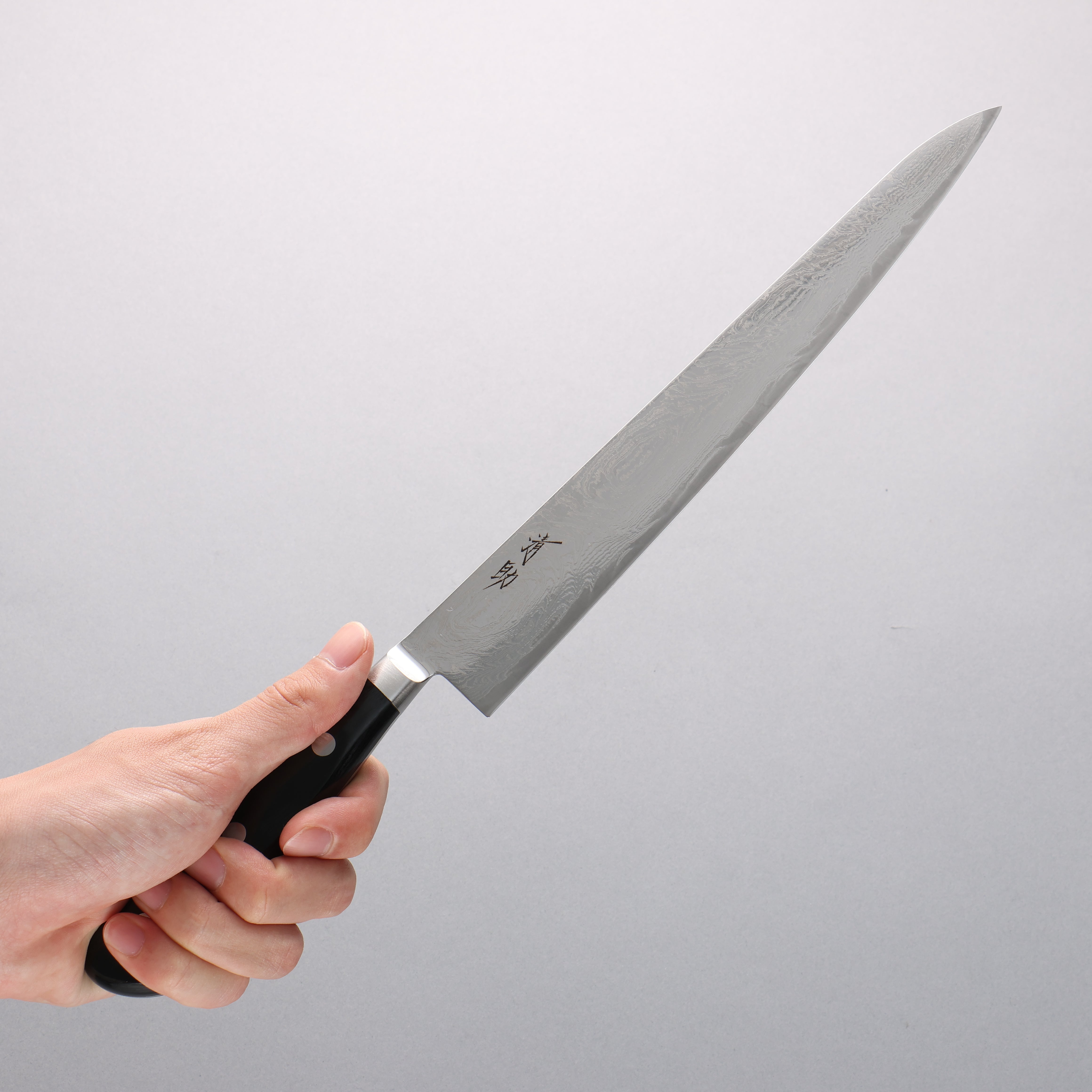 清助 海浪 AUS10 鏡面處理 大馬士革紋 筋引 240mm 黑合成木 握把 - 清助刃物