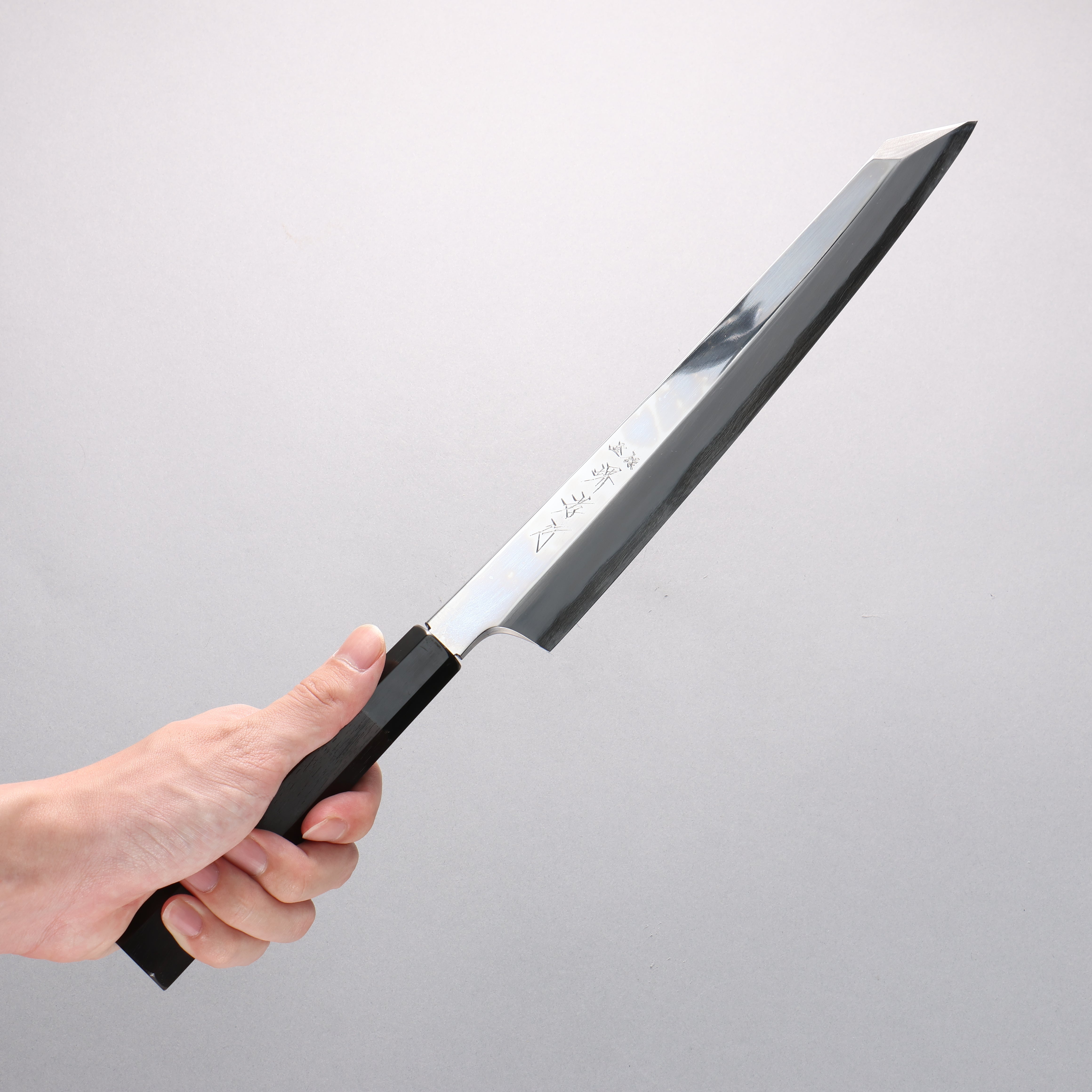 堺 孝行 飛燕 青鋼二號 鏡面處理 劍型柳刃 270mm 黑檀握把 附刀鞘 - 清助刃物