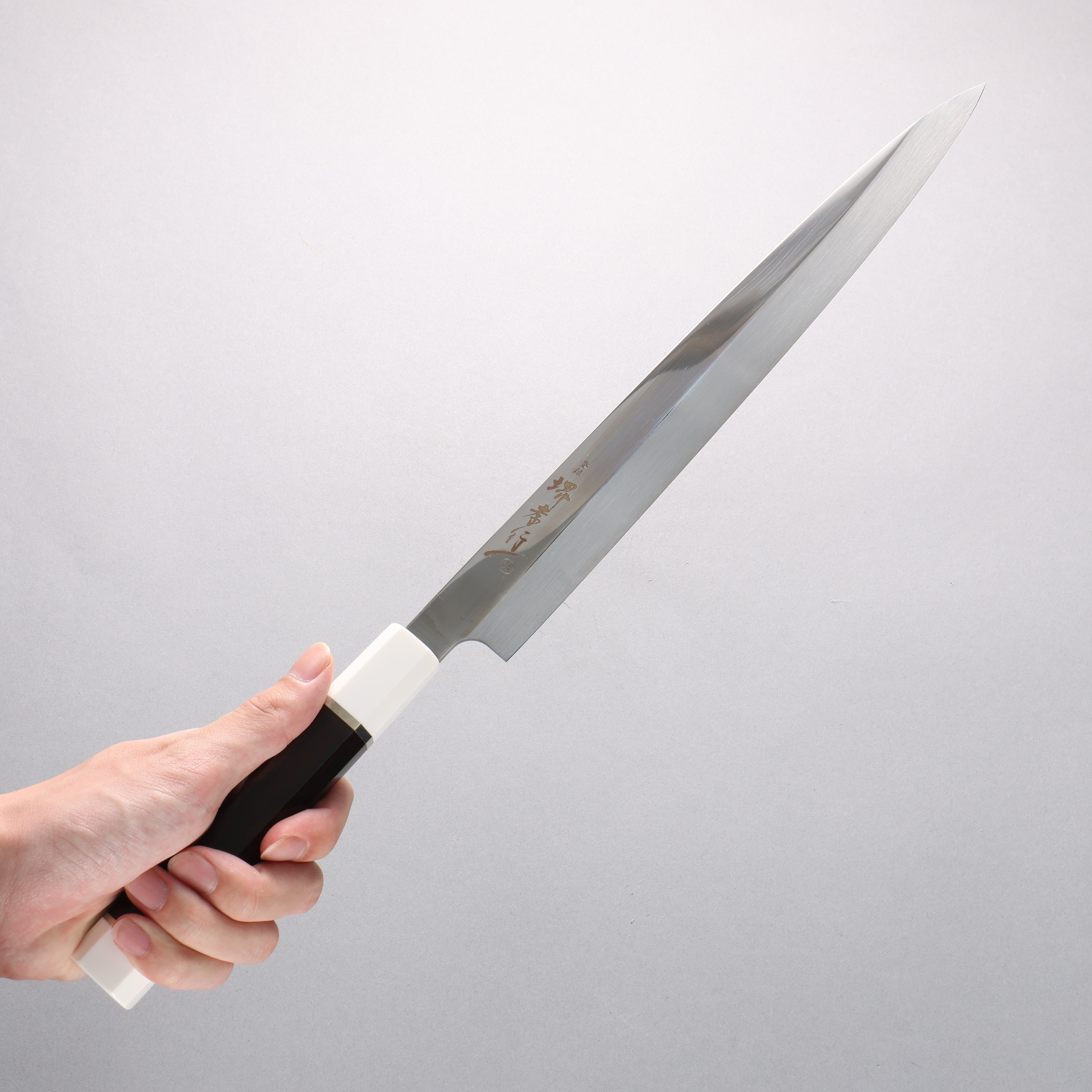 堺 孝行 銀龍 本燒 瑞典鋼 鏡面處理 柳刃 300mm 黑檀握把 附刀鞘 - 清助刃物