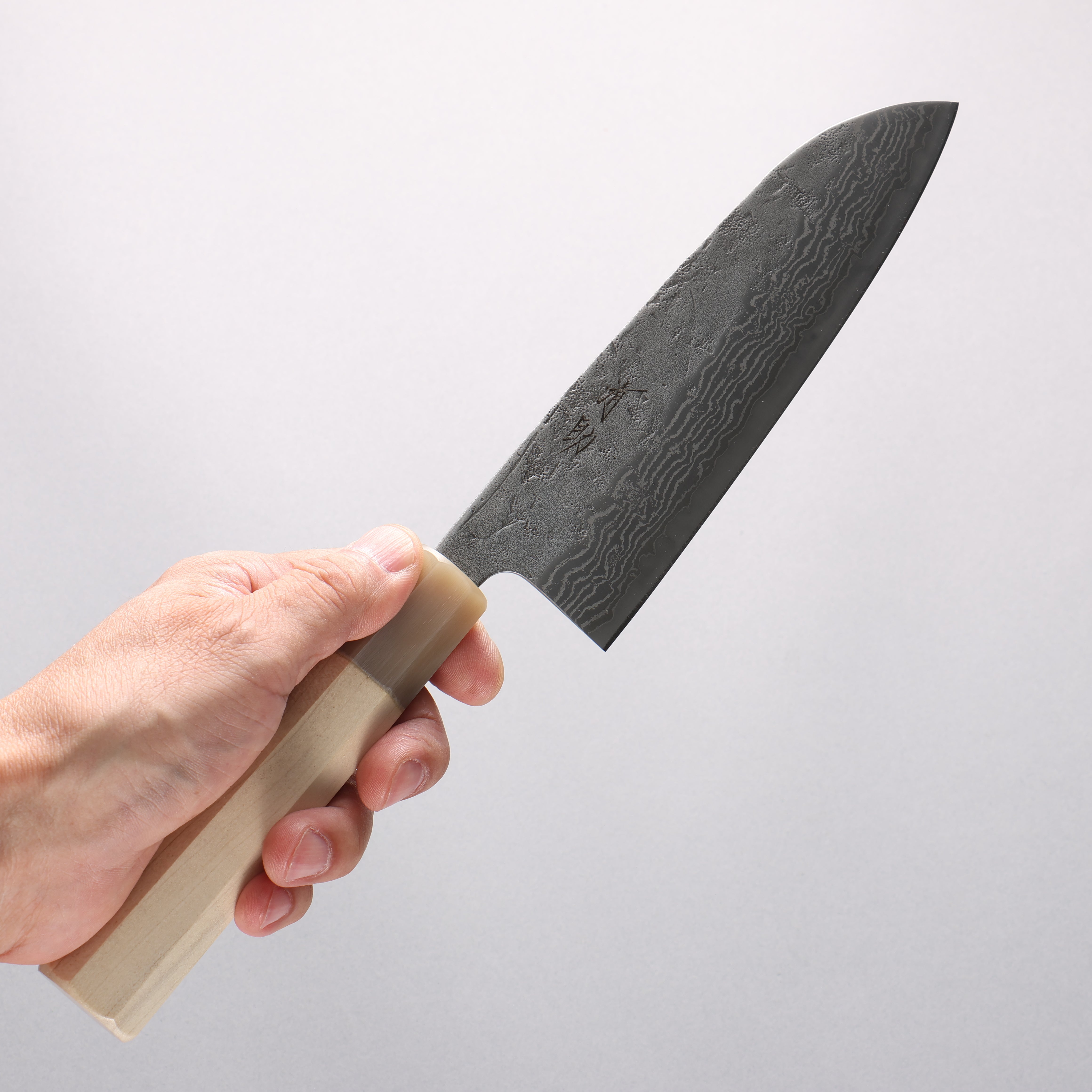 清助 瑞典鋼 大馬士革紋 和紙地 三德刀 170mm 木蘭 握把 - 清助刃物