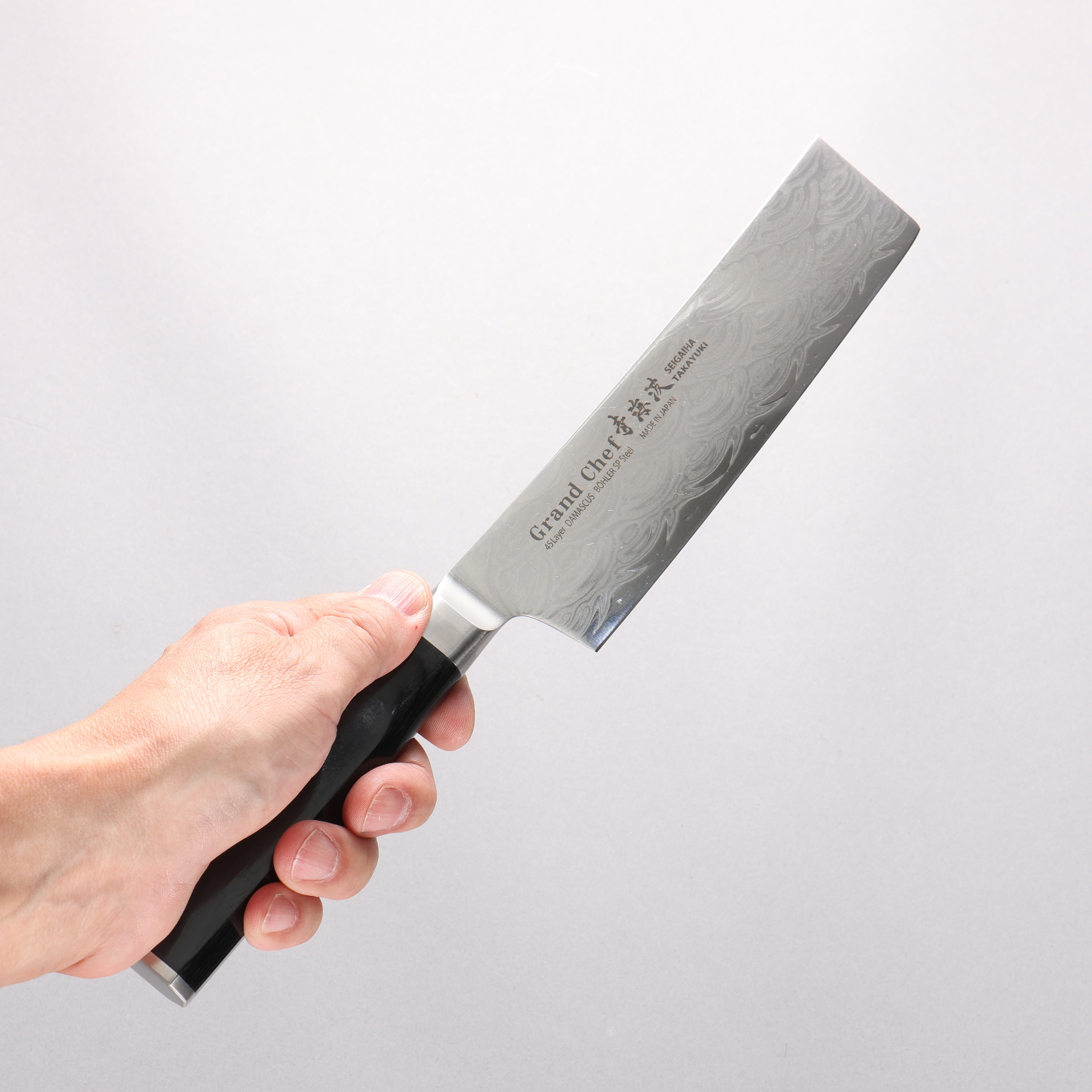 堺 孝行 青海波 Böhler SP 鋼 45層大馬士革紋 打磨處理 菜切 160mm 黑合成木 握把 - 清助刃物