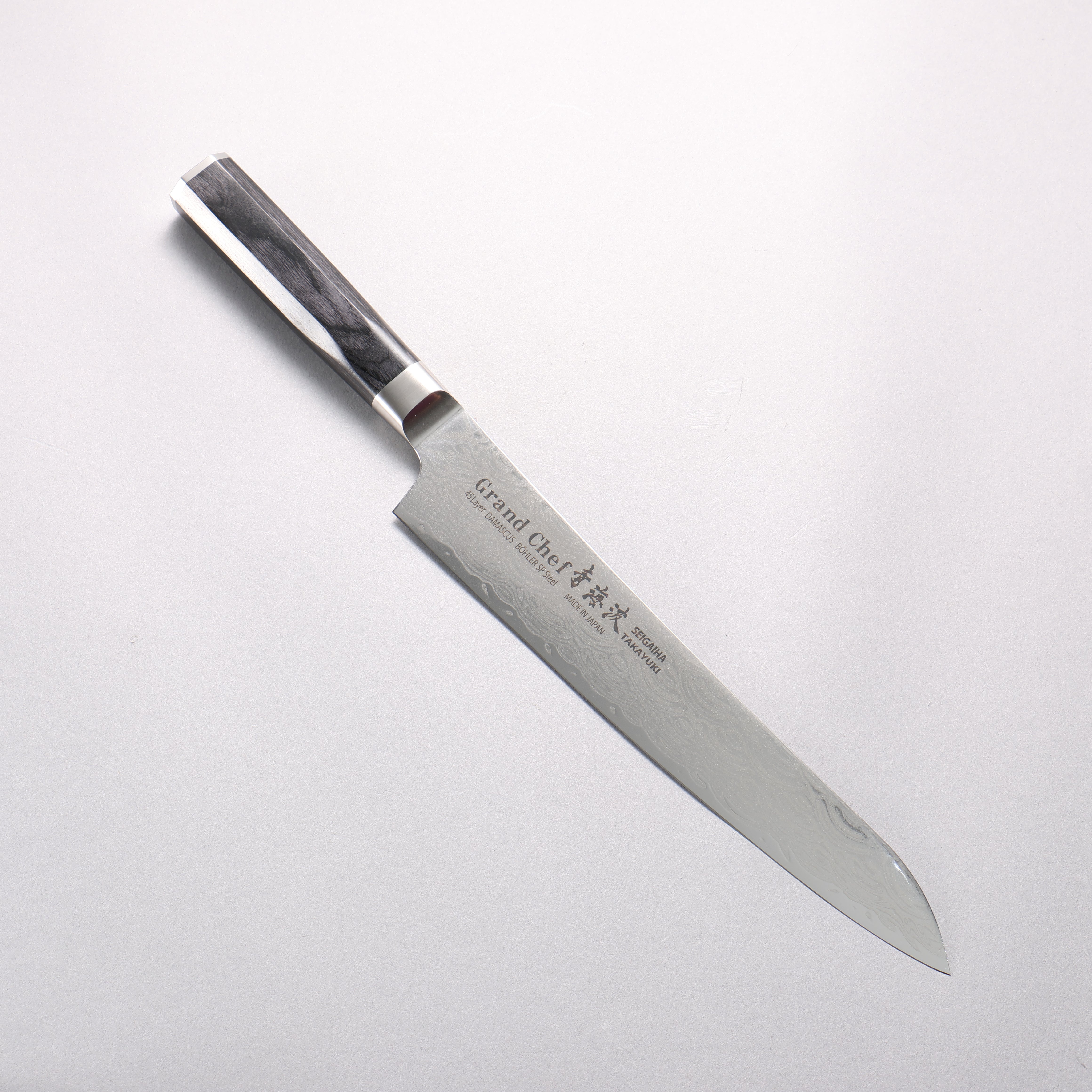 堺 孝行 青海波 Böhler SP 鋼 45層大馬士革紋 打磨處理 筋引 240mm 黑合成木 握把 - 清助刃物