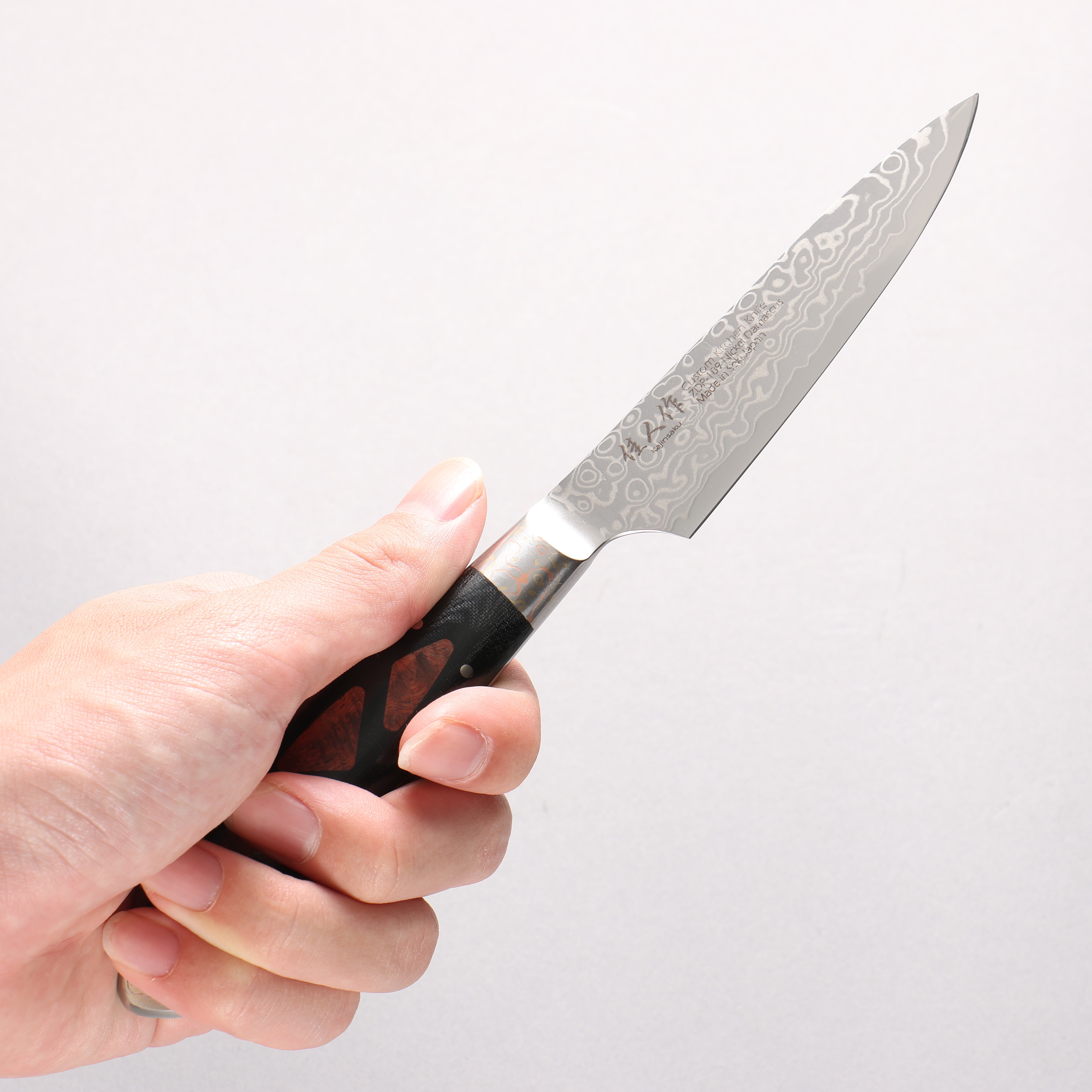 佳人 ZDP189 大馬士革紋 打磨處理 多用途小刀 95mm 哈納林瘤嵌細工 握把 - 清助刃物