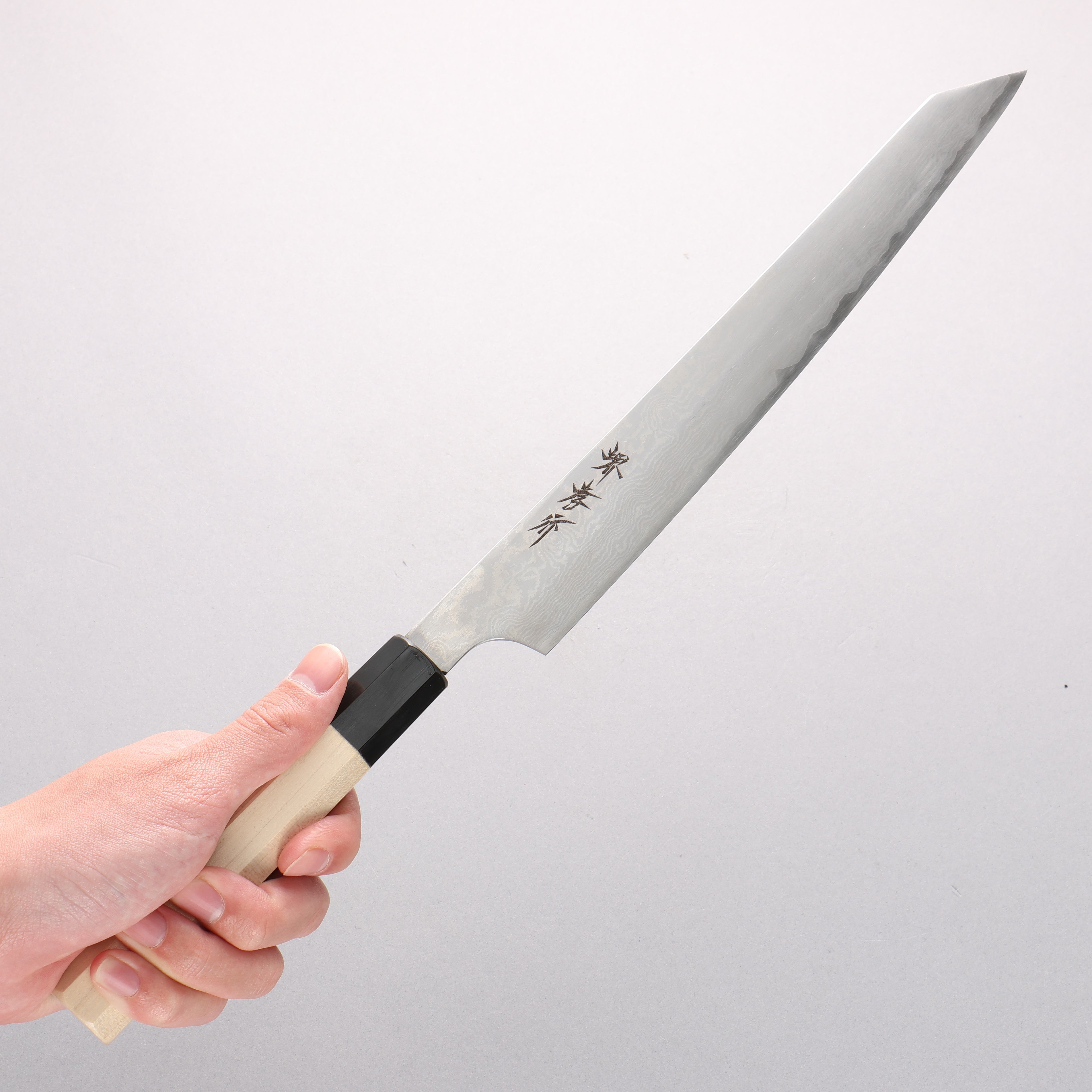 堺 孝行 銀三鋼 大馬士革紋 劍型柳刃 270mm 握把 - 清助刃物