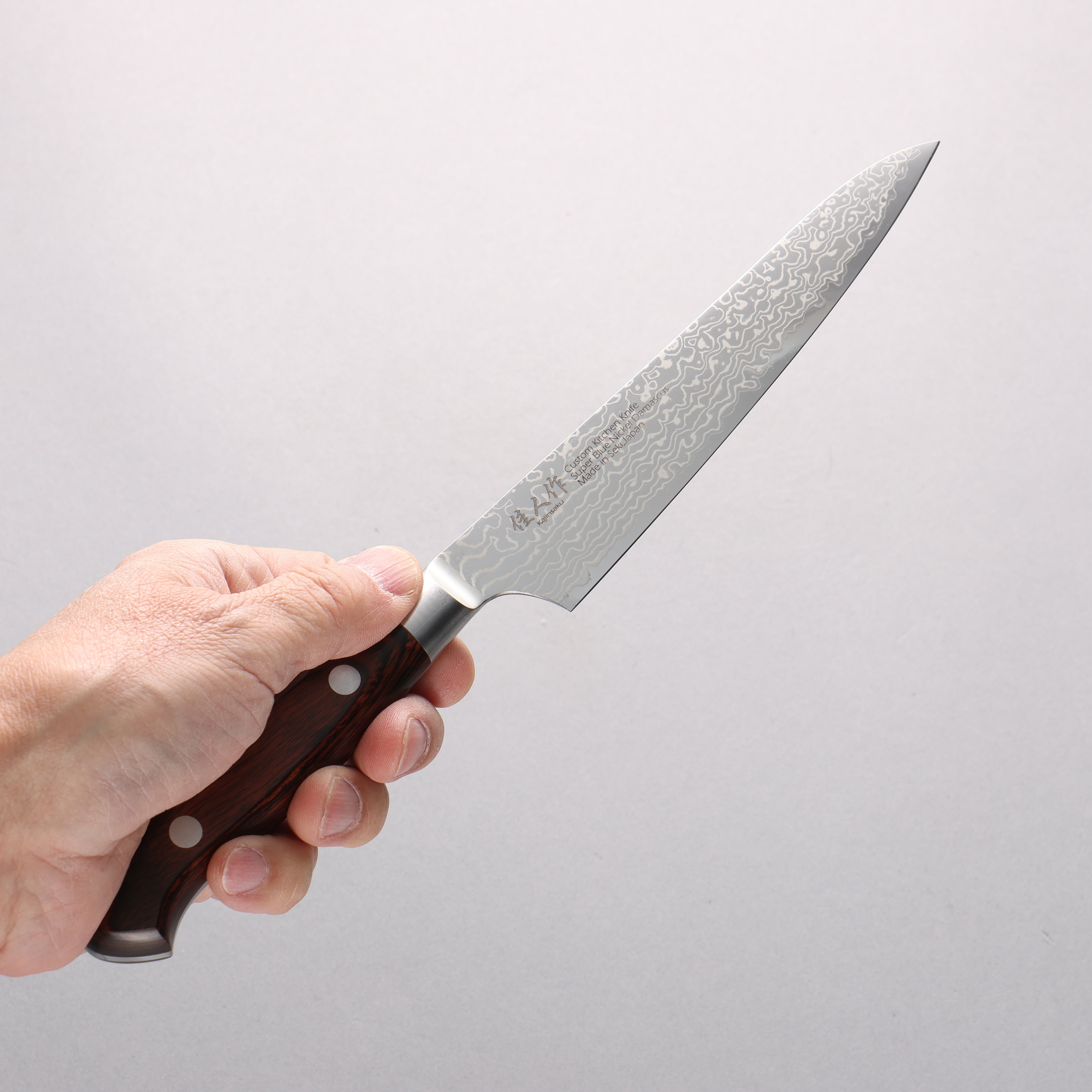 佳人 超級青鋼 大馬士革紋 多用途小刀 150mm 桃花心木 握把 - 清助刃物