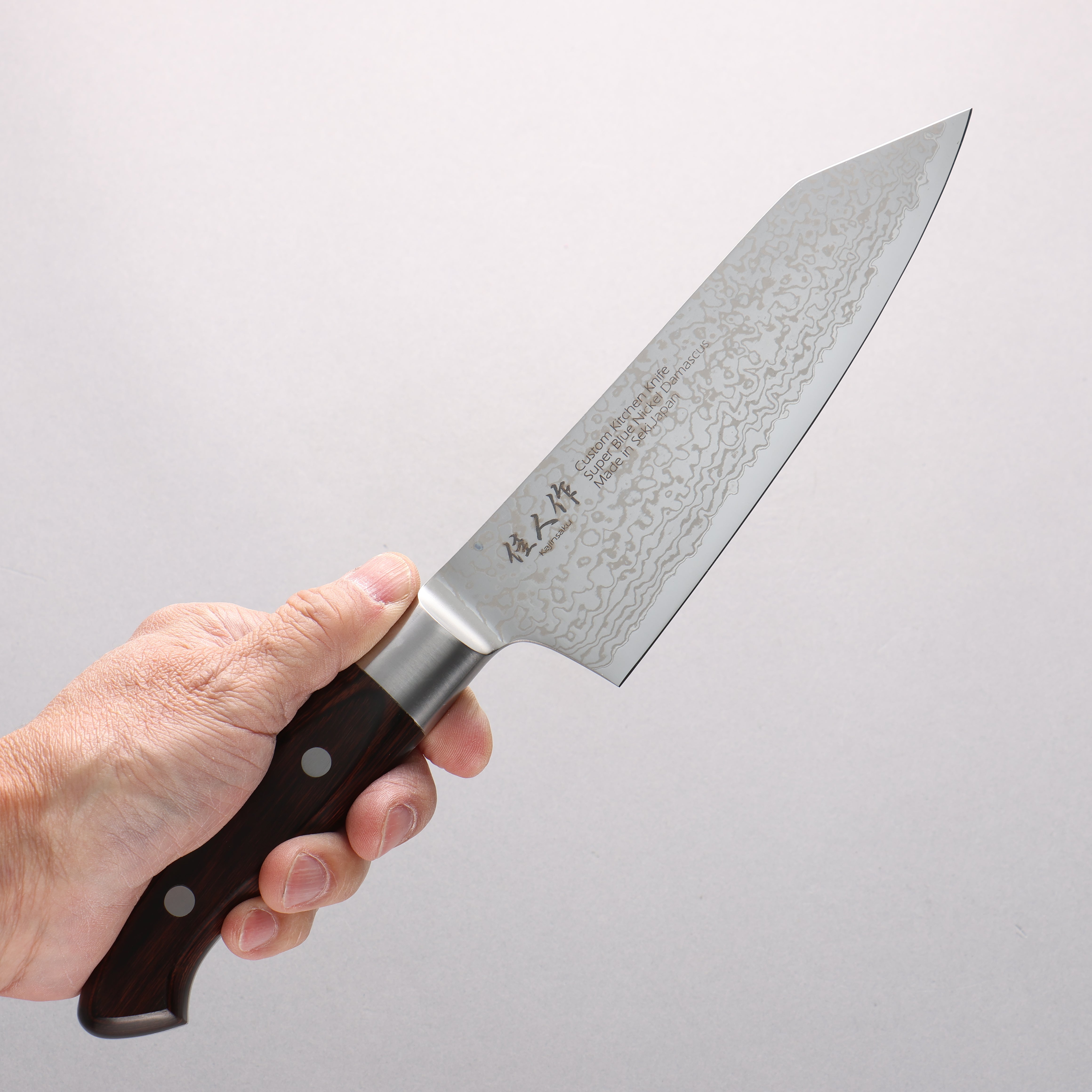 佳人 超級青鋼 大馬士革紋 切付三德刀 180mm 桃花心木 握把 - 清助刃物