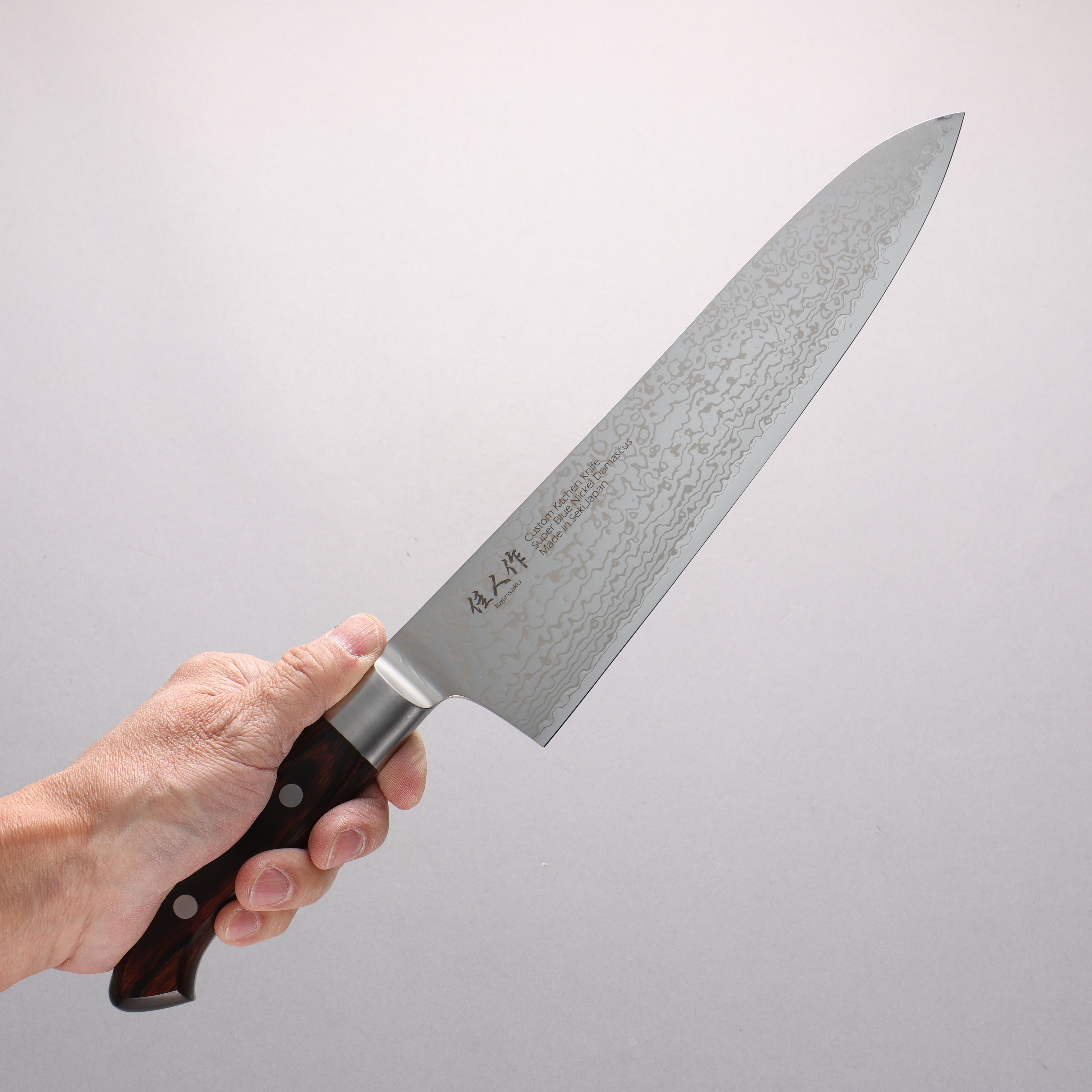 佳人 超級青鋼 大馬士革紋 牛刀 240mm 桃花心木 握把 - 清助刃物