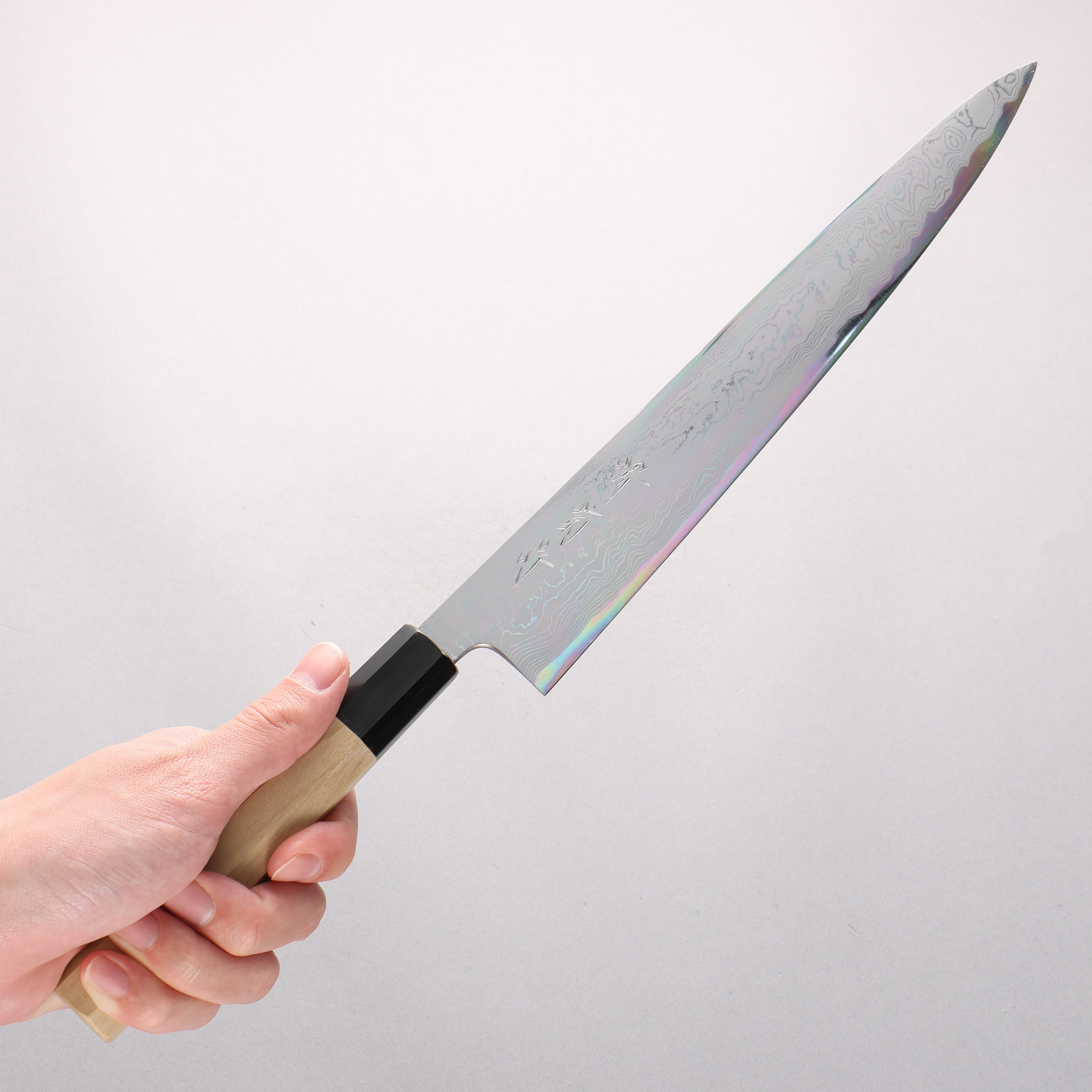 堺 菊守 青鋼一號 大馬士革紋 筋引 270mm 木蘭握把 - 清助刃物