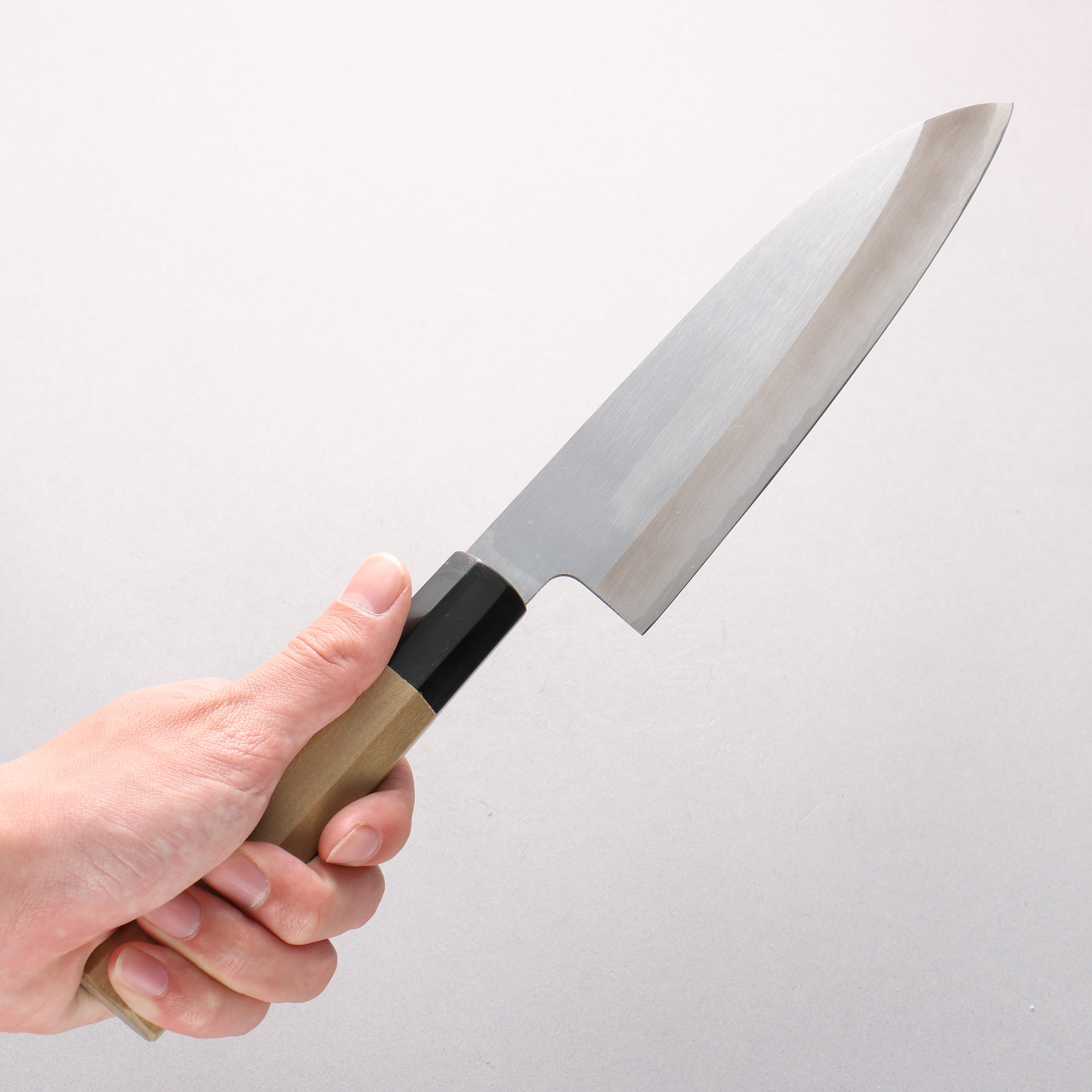 源 昭忠 白鋼二號 霞研 三德刀 180mm 木蘭 握把 - 清助刃物