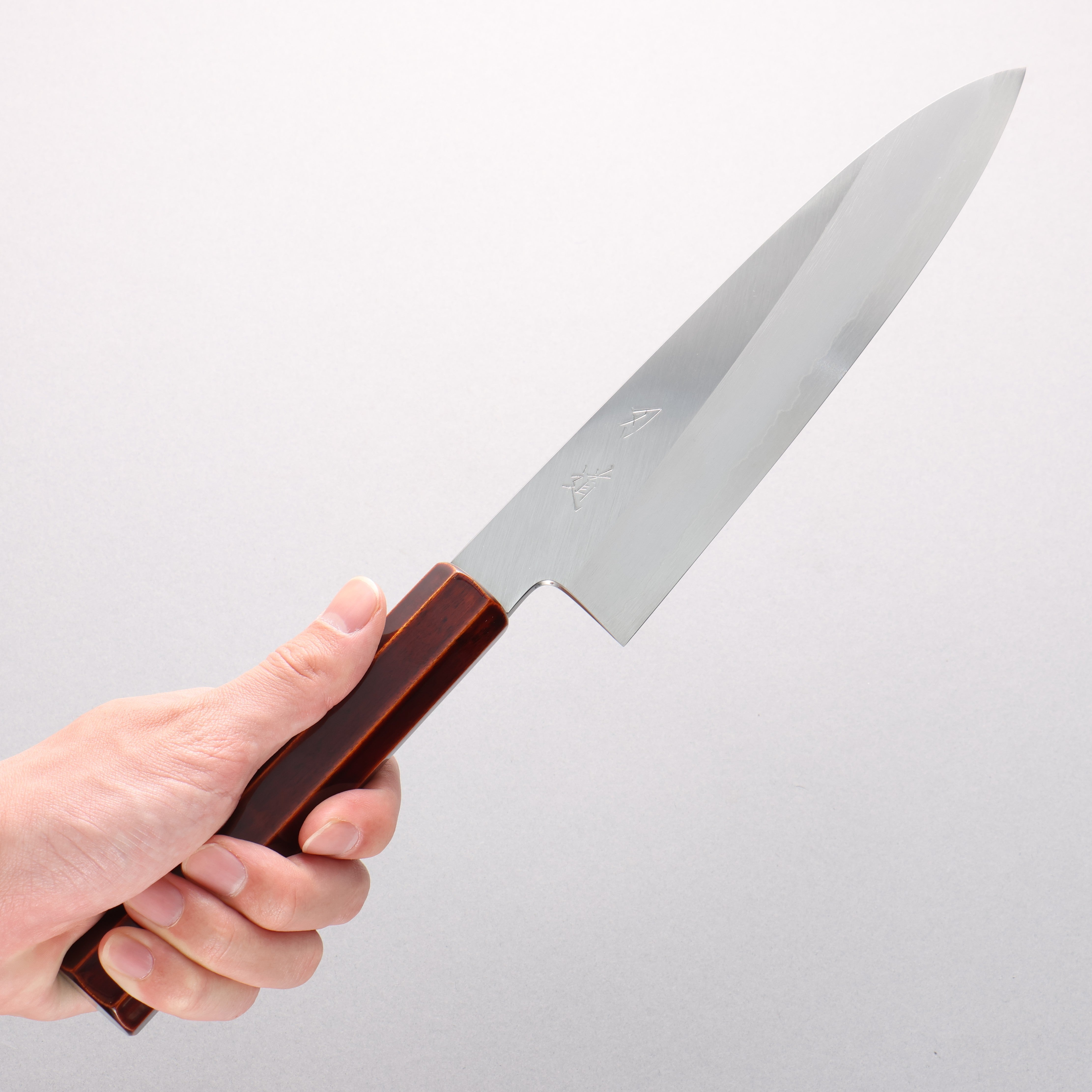 刃道 銀三鋼 打磨處理 牛刀 210mm 漆塗 (木地呂塗) 握把 - 清助刃物
