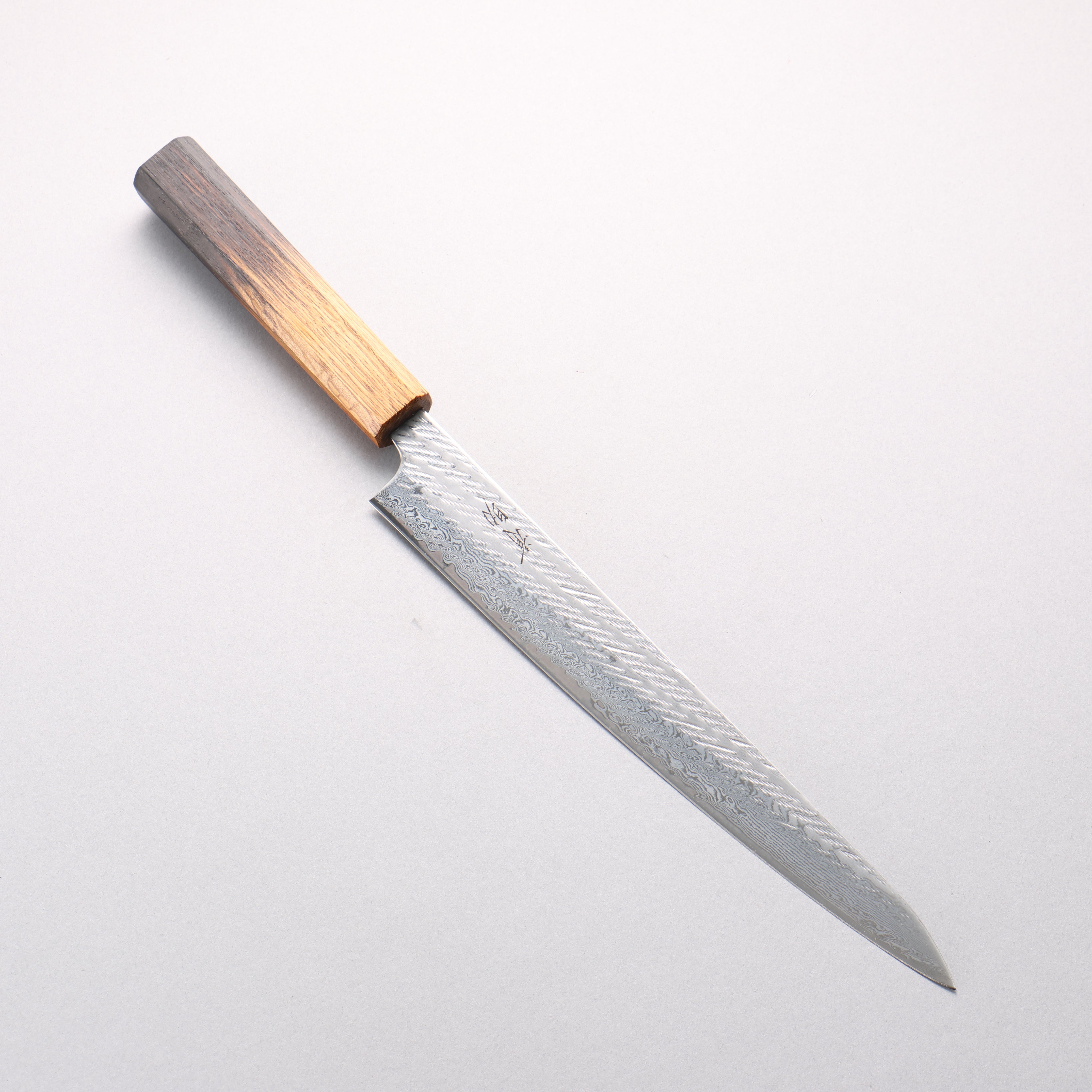 清助 AUS10 大馬士革紋 繩索紋樣 筋引 240mm 燒櫟木 握把 - 清助刃物