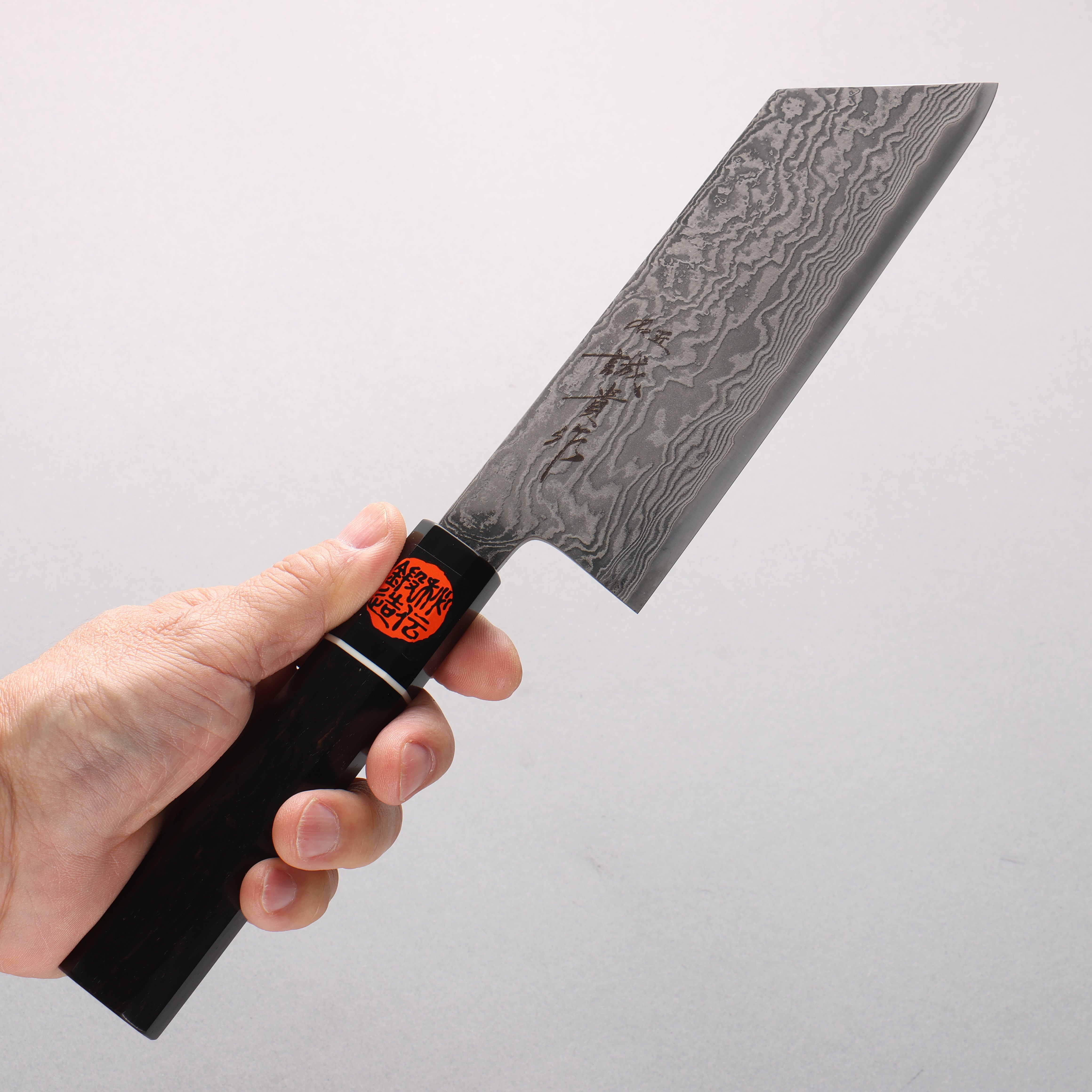 田中 誠貴 羽々斬 SG2 大馬士革紋 菜切 165mm 黑檀 (口輪:黑水牛角) 握把 - 清助刃物