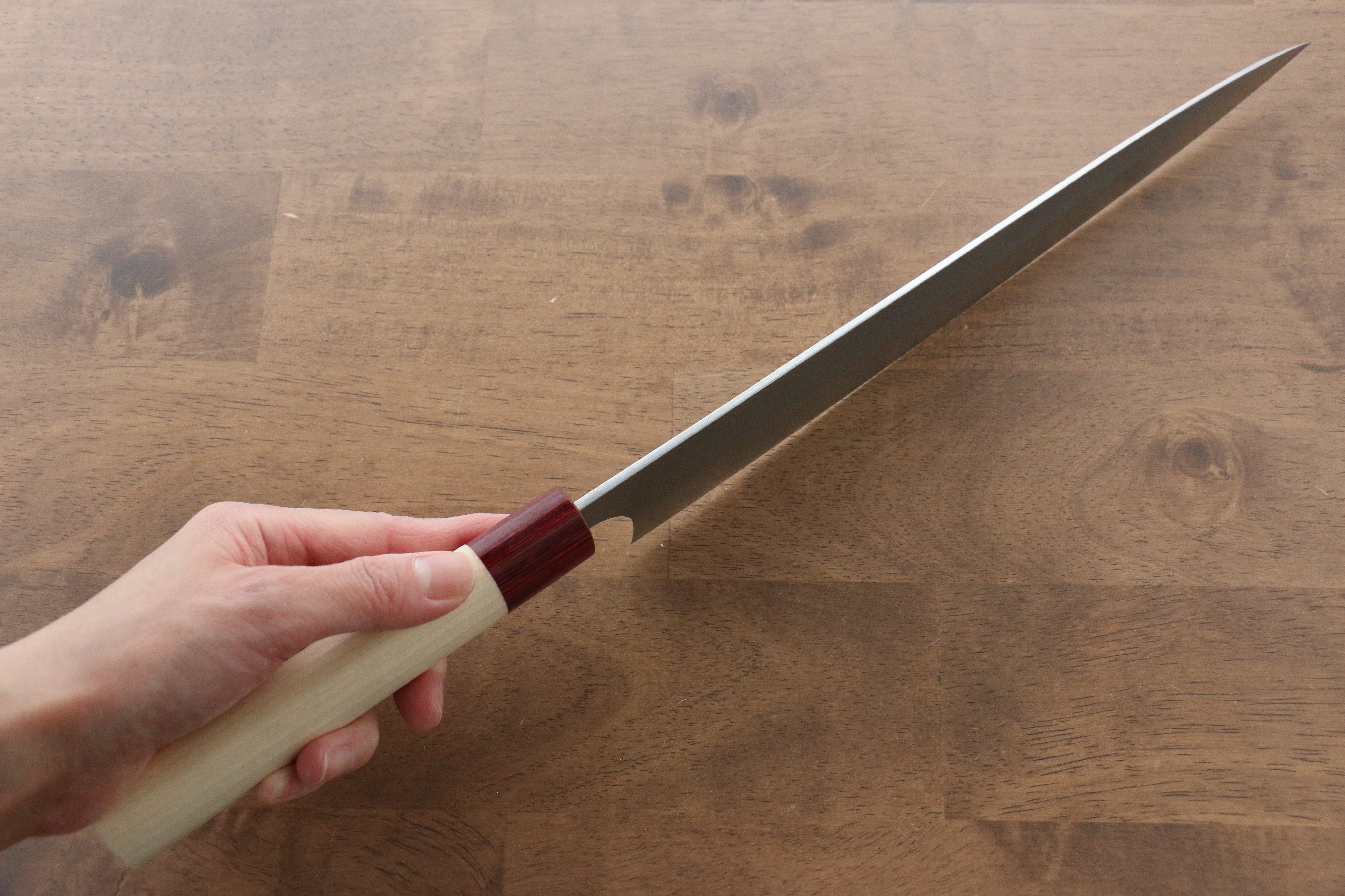 昌景 雪 白鋼二號 梨地 筋引 270mm 木蘭 握把 - 清助刃物