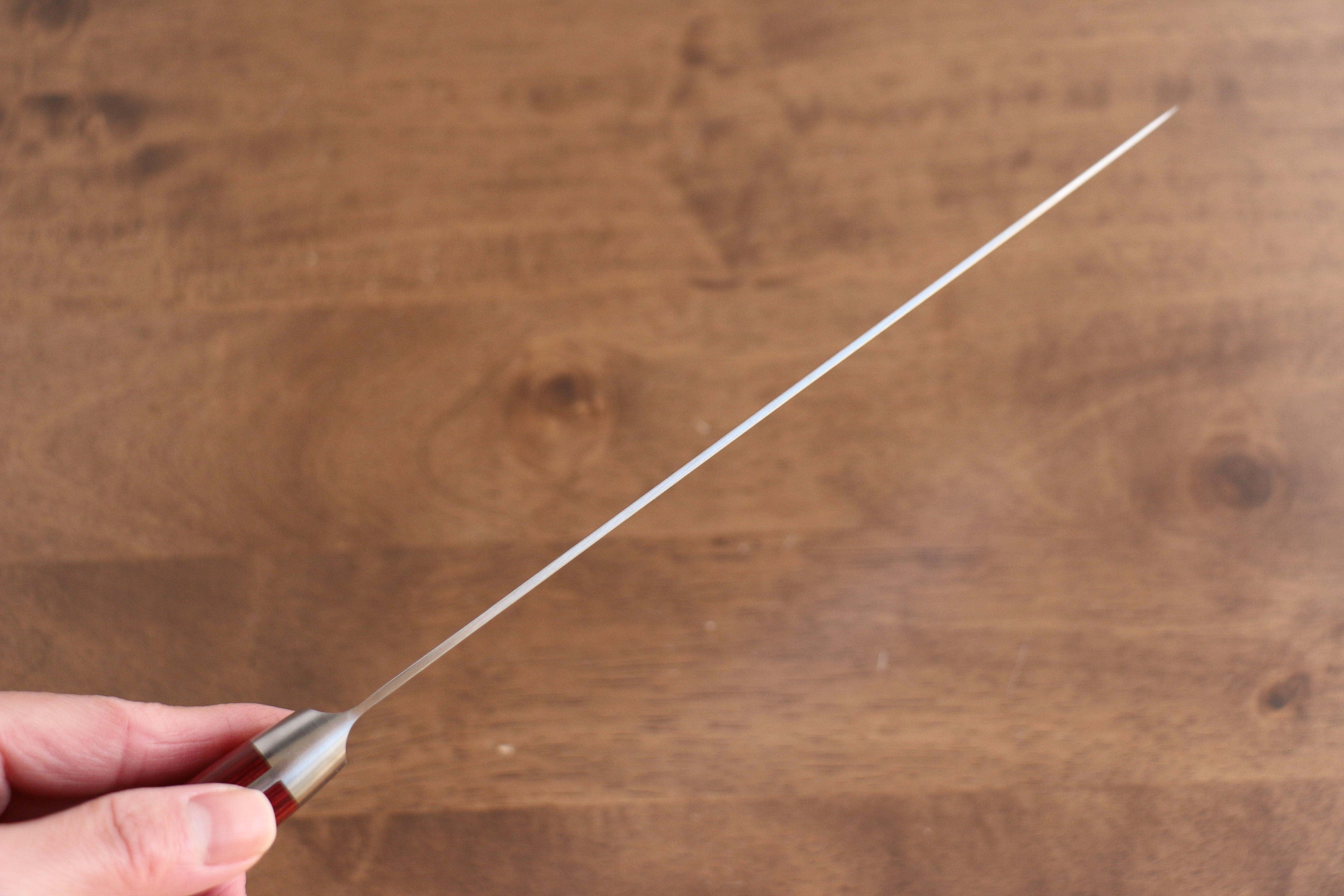 清助 海浪 AUS10 鏡面處理 大馬士革紋 牛刀 210mm 紅合成木 握把 - 清助刃物