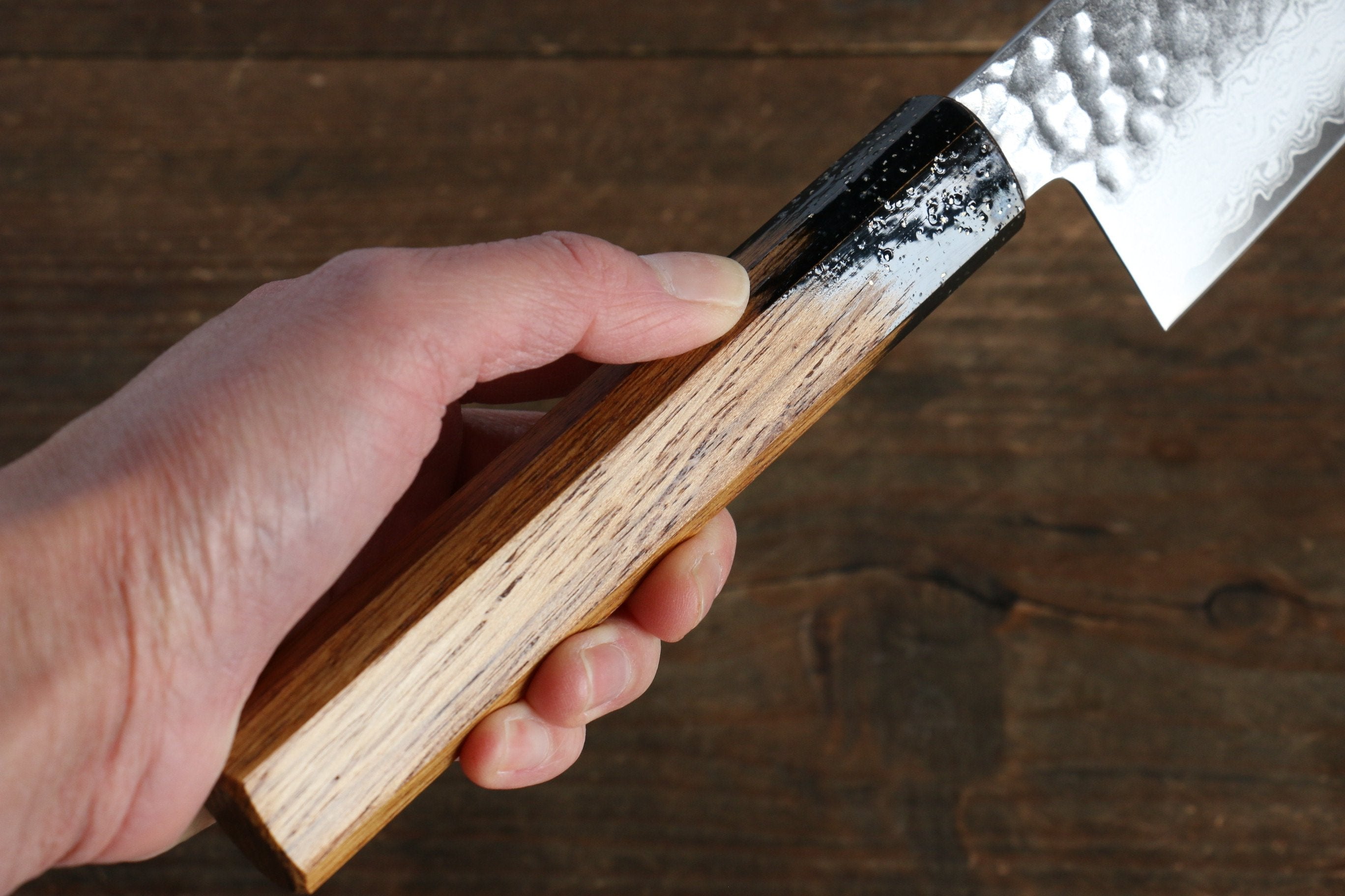 堺 孝行 VG10 33層大馬士革紋 牛刀 240mm 櫟木漆塗(黑伸)握把 - 清助刃物