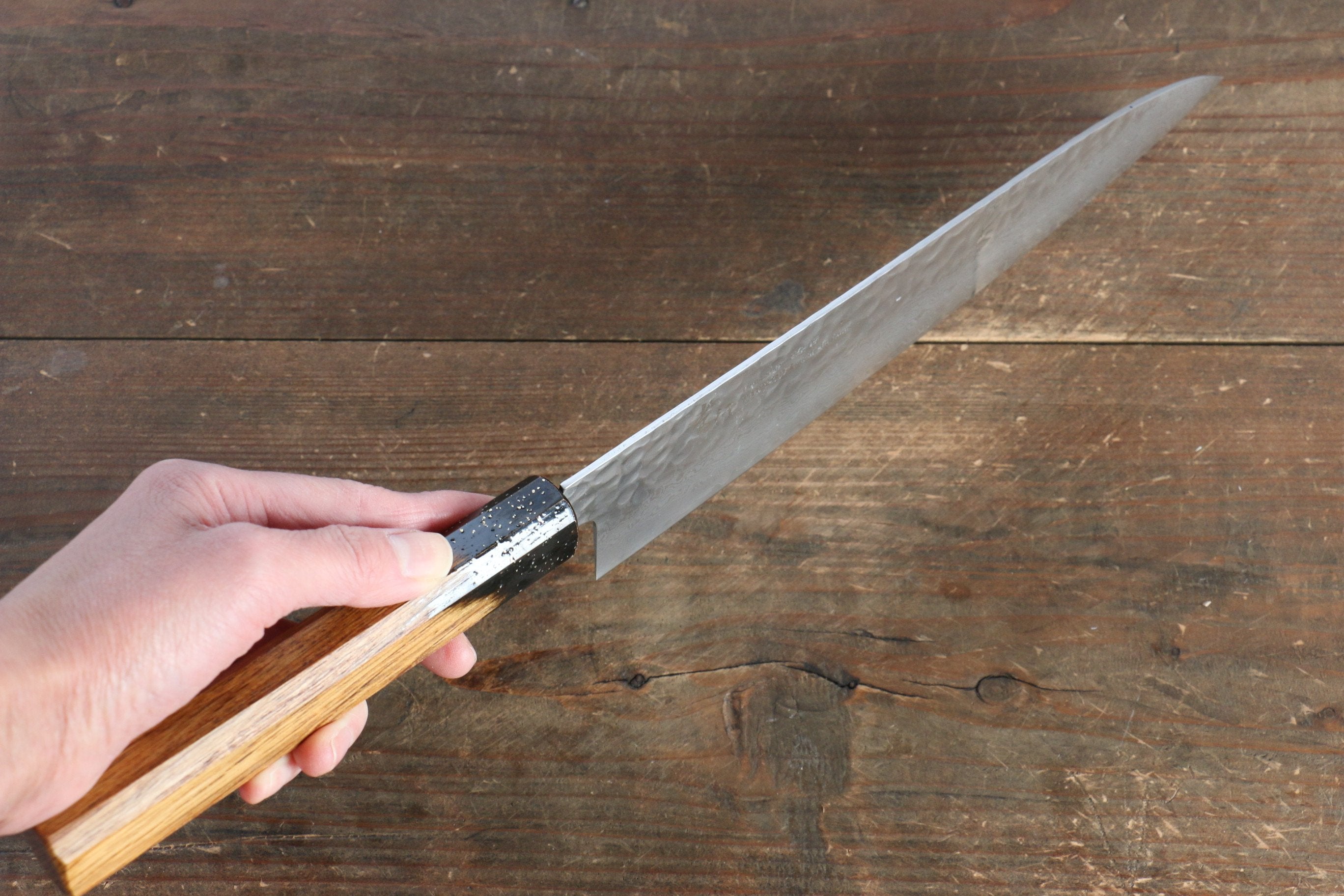 堺 孝行 VG10 33層大馬士革紋 牛刀 240mm 櫟木漆塗(黑伸)握把 - 清助刃物