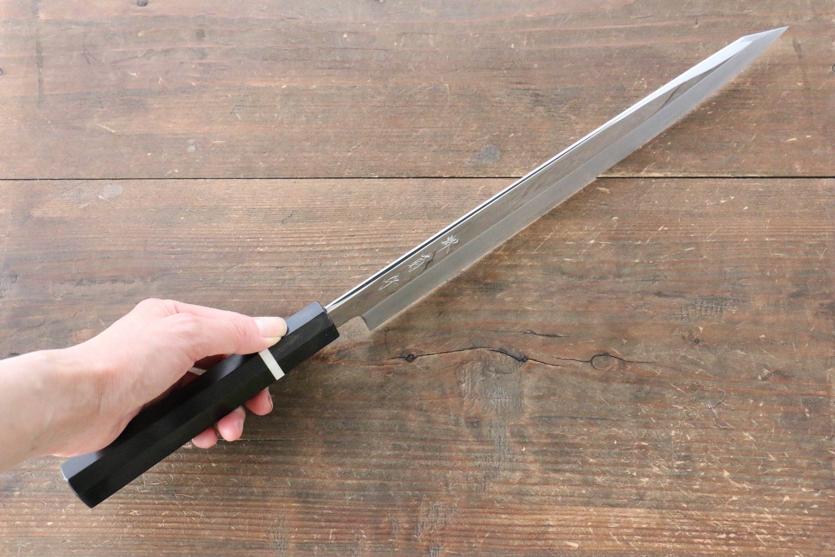 堺 菊守 SG2 鏡面處理 切付柳刃 300mm 黑檀(帶白色環型設計)握把 - 清助刃物