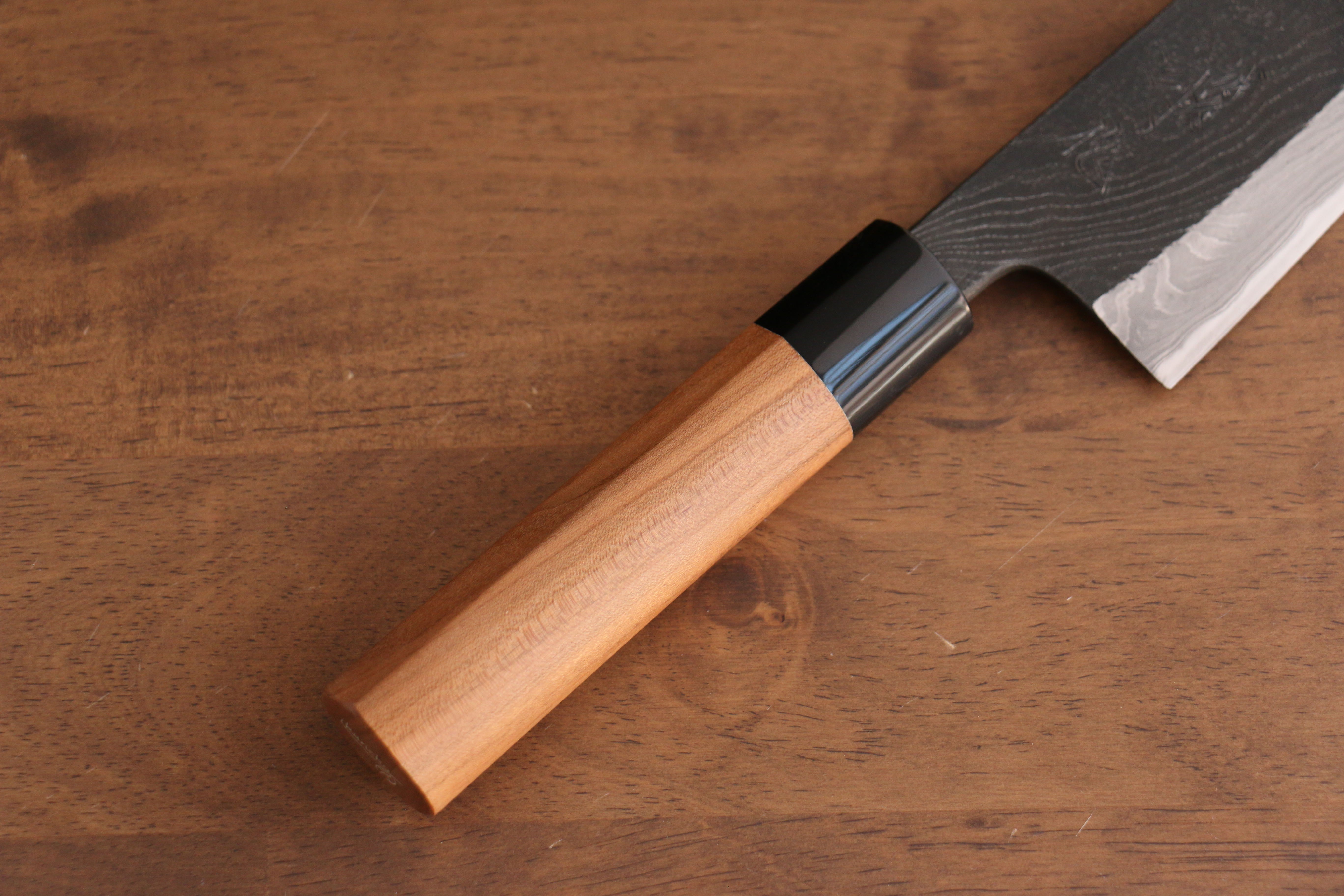 日野浦 司 玉鋼 黑打 三德刀 165mm 山櫻 握把 - 清助刃物