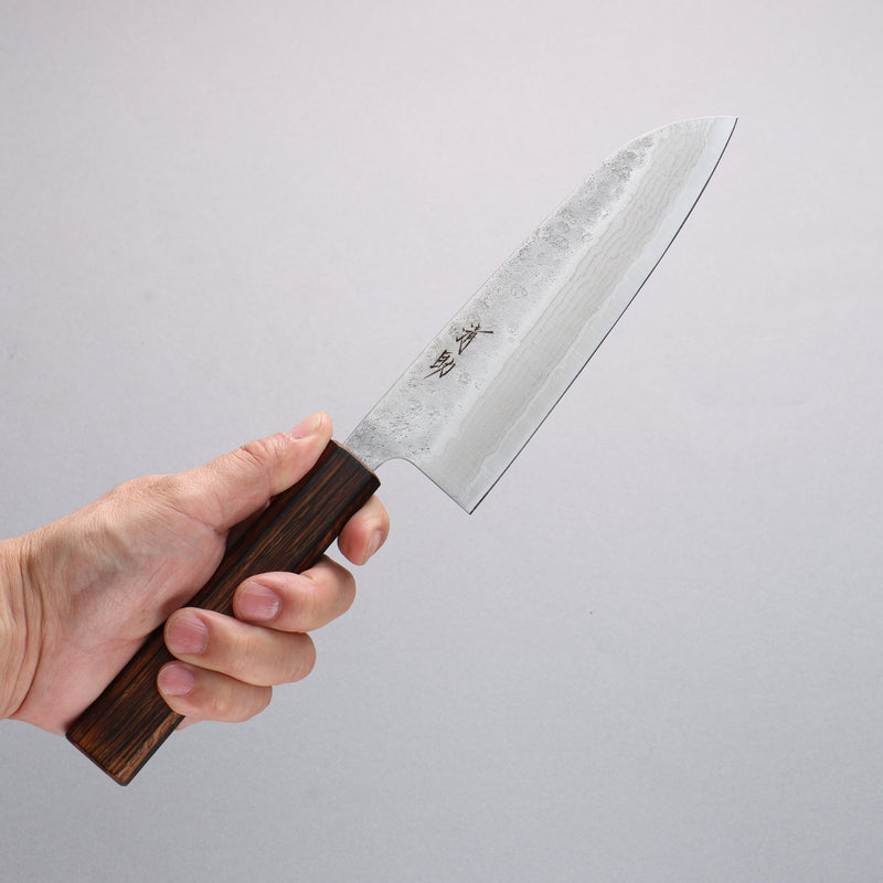 清助 不鏽鋼 440C 鎚目 大馬士革紋 三德刀 170mm 橡木 握把 - 清助刃物