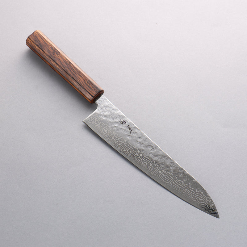 清助 不鏽鋼 440C 鎚目 大馬士革紋 打磨處理 牛刀 210mm 橡木 握把 - 清助刃物
