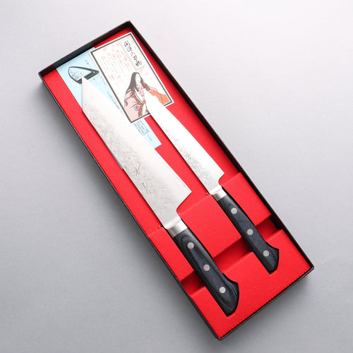 清助 青鋼二號 梨地 切付三德刀&切付多用途小刀組合 深藍色合成木 握把 - 清助刃物