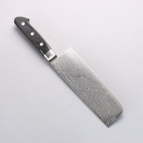 清助 海浪 AUS10 鏡面處理 大馬士革紋 菜切 165mm 黑合成木 握把 - 清助刃物