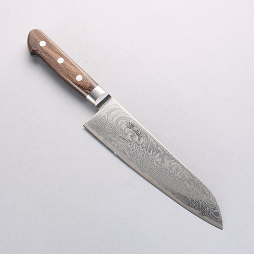 清助 海浪 AUS10 鏡面處理 大馬士革紋 三德刀 180mm 茶色合成木 握把 - 清助刃物