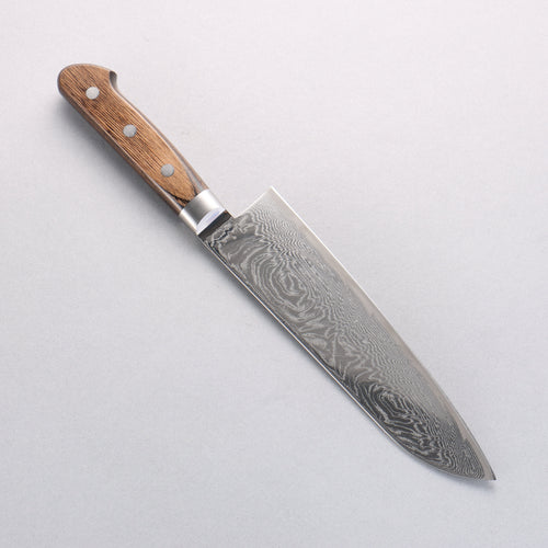 清助 海浪 AUS10 鏡面處理 大馬士革紋 三德刀 180mm 茶色合成木 握把 - 清助刃物