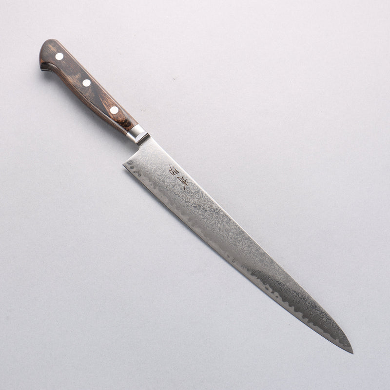 清助 鏡子2 AUS10 鏡面處理 大馬士革紋 筋引 240mm 茶色合成木 握把 - 清助刃物