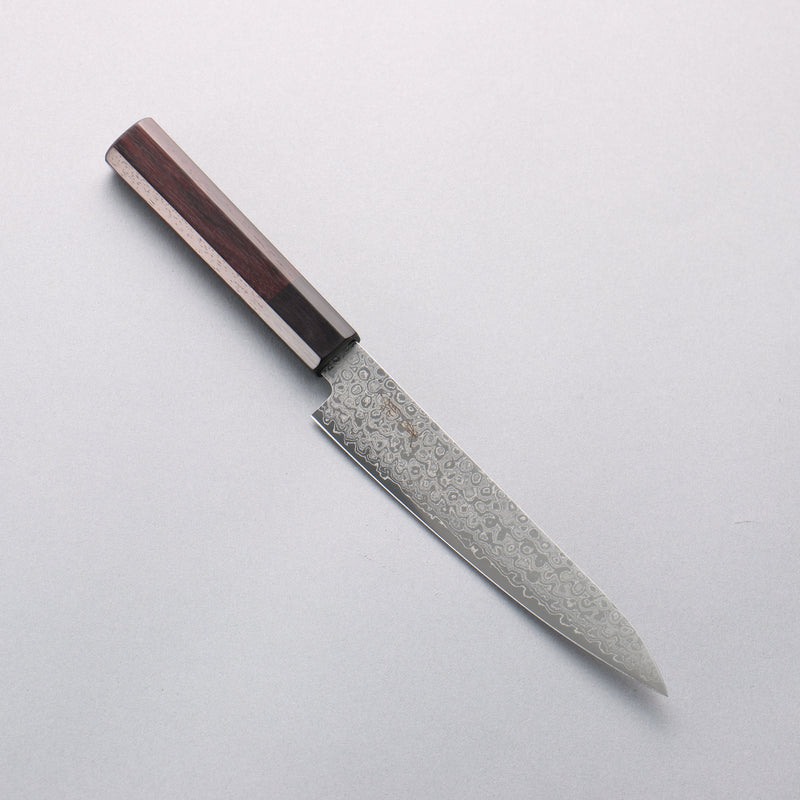 清助 AUS10 大馬士革紋 多用途小刀 150mm 紫檀木 握把 - 清助刃物