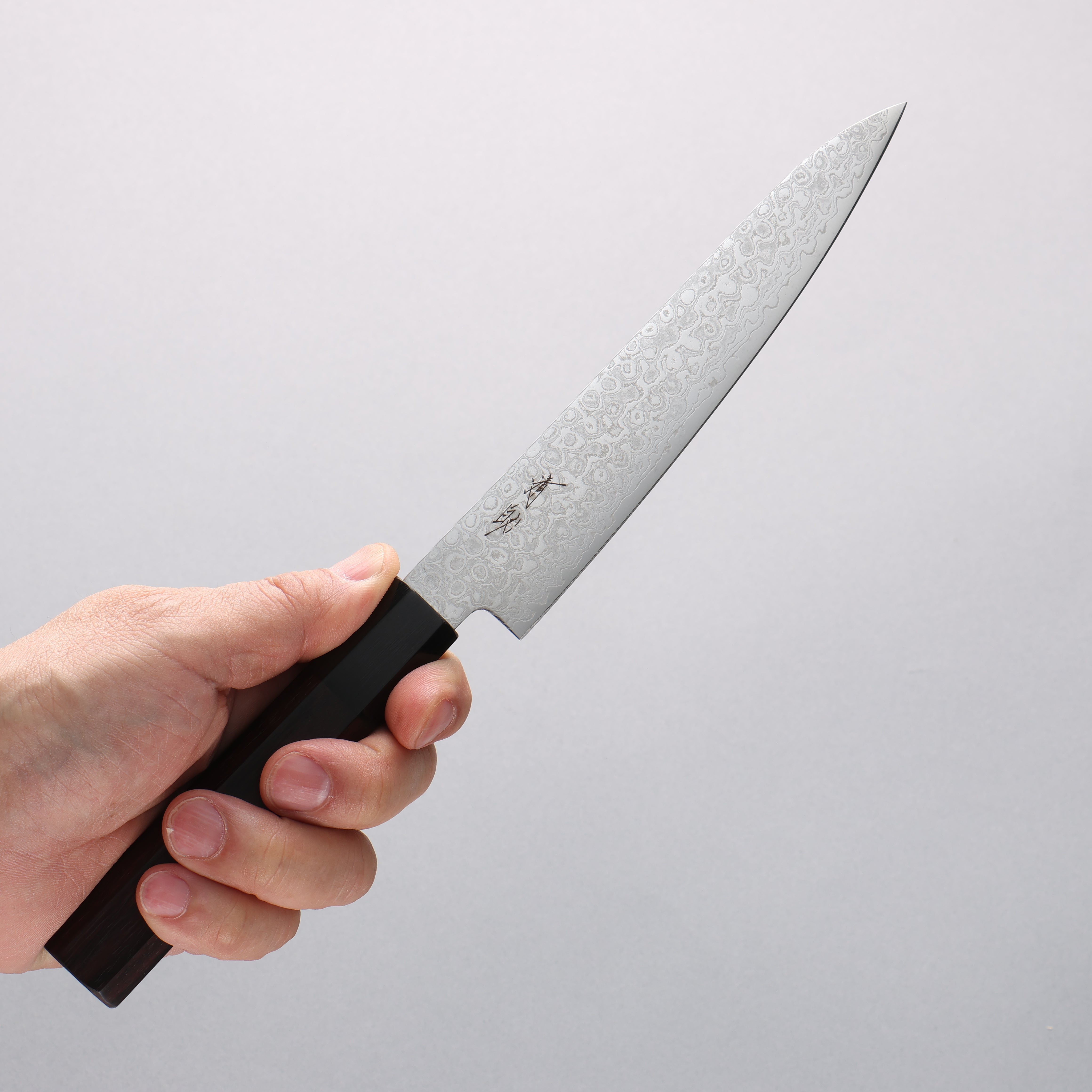 清助 AUS10 大馬士革紋 打磨處理 多用途小刀 150mm 紫檀木（口輪：黑合成木） 握把 - 清助刃物