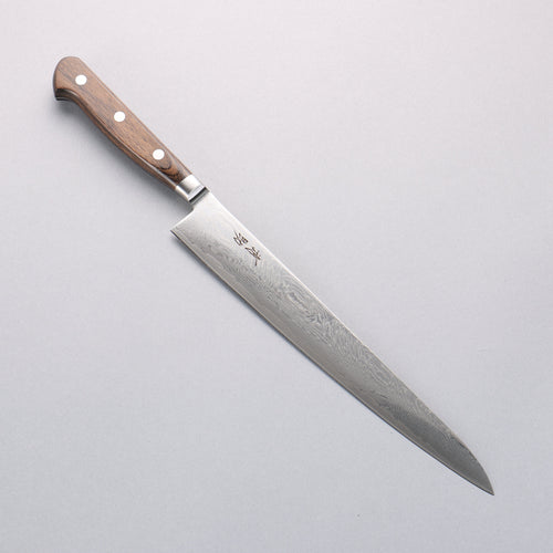 清助 海浪 AUS10 鏡面處理 大馬士革紋 筋引 240mm 茶色合成木 握把 - 清助刃物