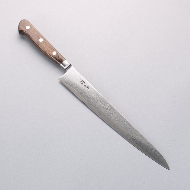 清助 海浪 AUS10 鏡面處理 大馬士革紋 筋引 240mm 茶色合成木 握把 - 清助刃物