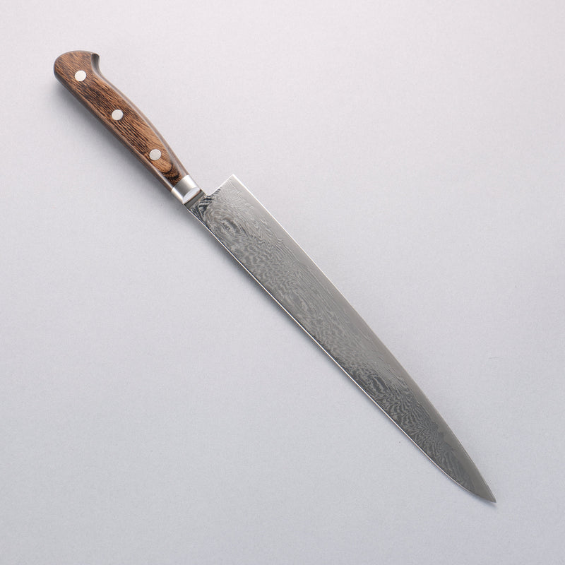 清助 海浪 AUS10 鏡面處理 大馬士革紋 筋引 240mm 茶色合成木 握把 - 清助刃物