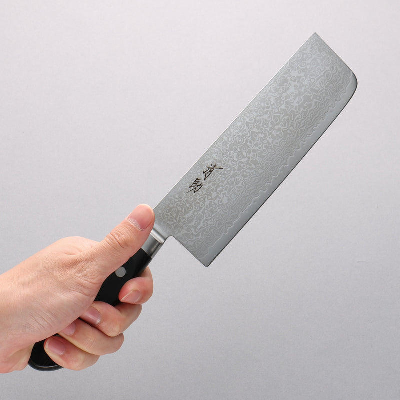 清助 VG10 33層 鏡面處理 大馬士革紋 菜切 165mm 黑合成木 握把 - 清助刃物