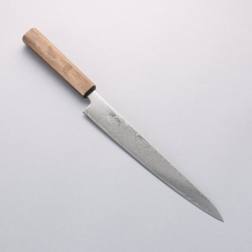 清助 海浪 AUS10 鏡面處理 大馬士革紋 筋引 240mm 橡木 握把 - 清助刃物