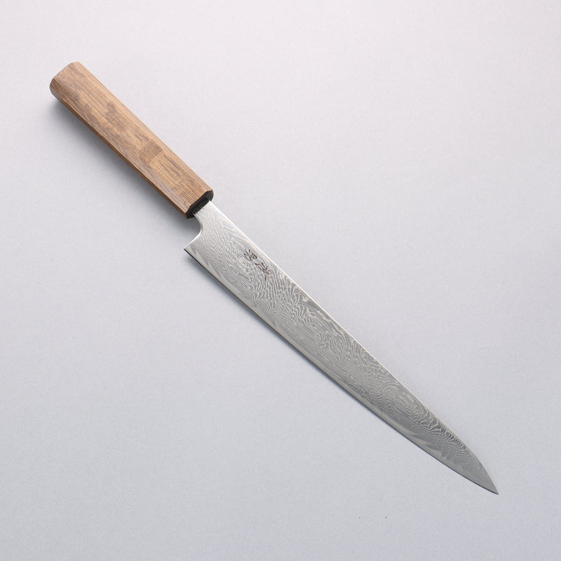 清助 海浪 AUS10 鏡面處理 大馬士革紋 筋引 240mm 橡木 握把 - 清助刃物