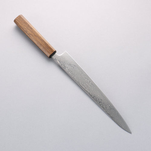 清助 海浪 AUS10 鏡面處理 大馬士革紋 筋引 240mm 橡木 握把 - 清助刃物