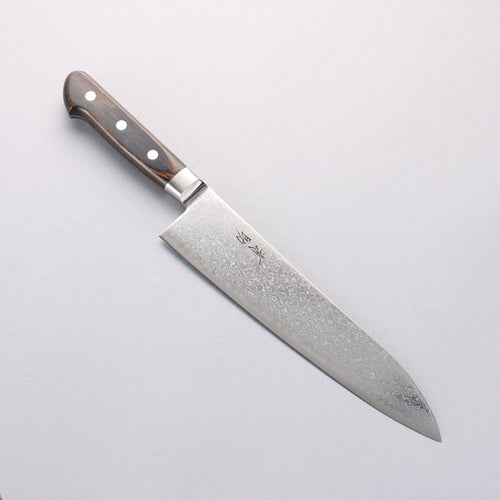 清助 鏡子2 AUS10 鏡面處理 大馬士革紋 牛刀 210mm 茶色合成木 握把 - 清助刃物