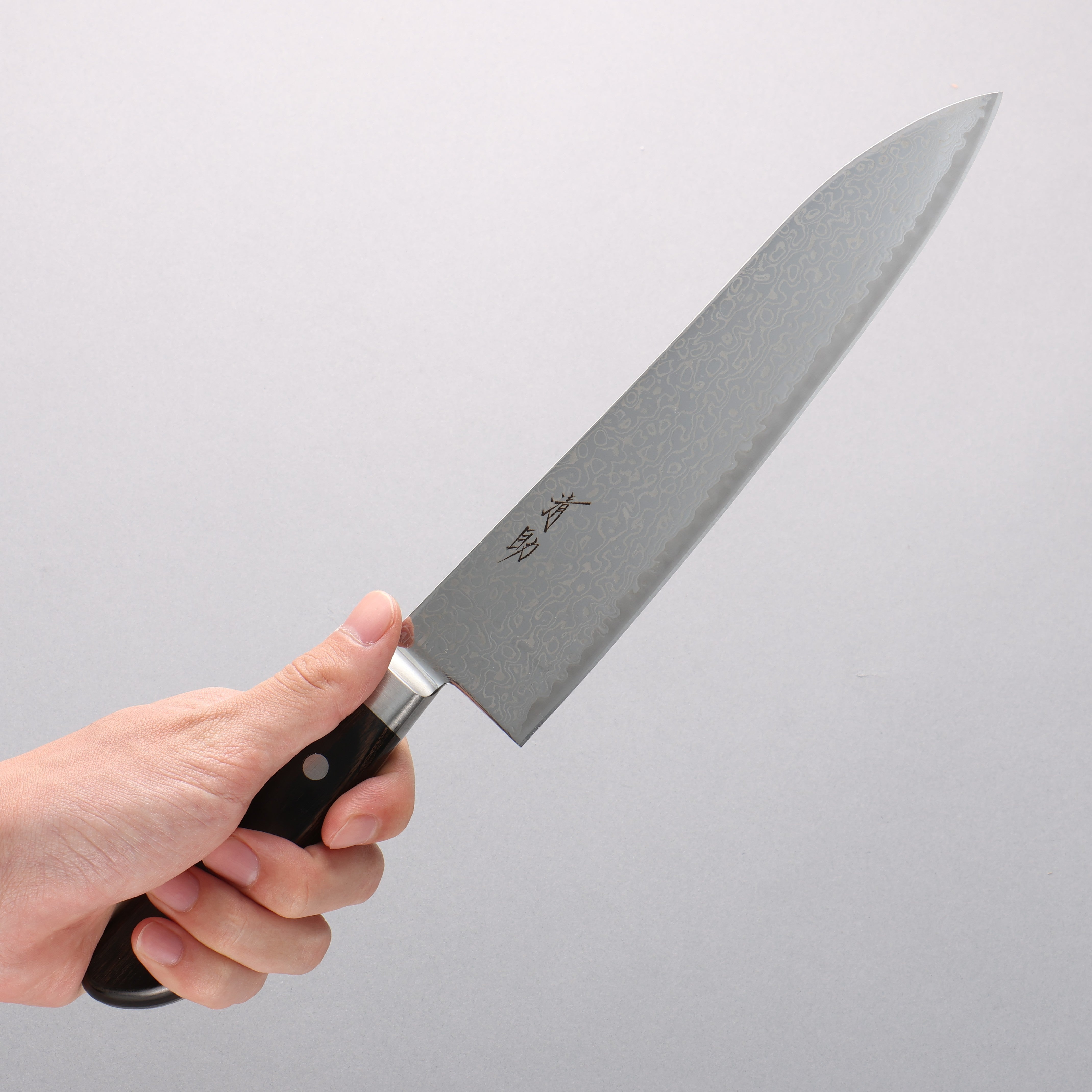 清助 鏡子2 AUS10 鏡面處理 大馬士革紋 牛刀 210mm 茶色合成木 握把 - 清助刃物