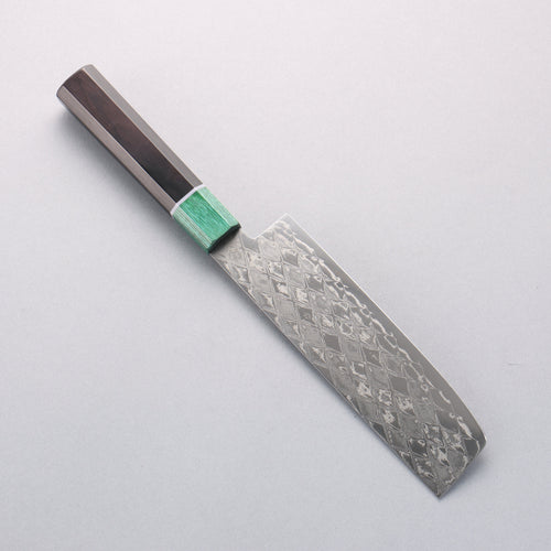 清助 AUS10 鏡面菱格紋 薄刃 160mm 黑合成木（口輪：綠合成木） 握把 - 清助刃物