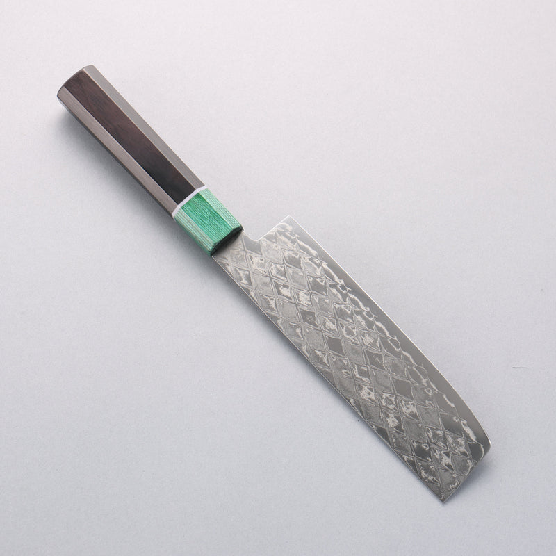 清助 AUS10 鏡面菱格紋 薄刃 160mm 黑合成木（口輪：綠合成木） 握把 - 清助刃物