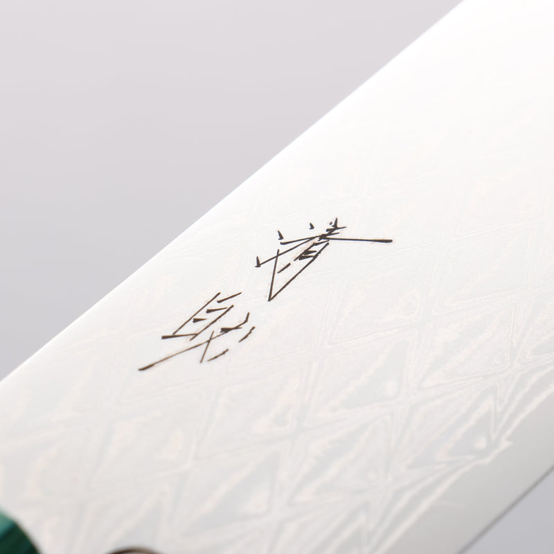 清助 AUS10 鏡面菱格紋 薄刃 160mm 黑合成木（口輪：綠合成木） 握把 - 清助刃物