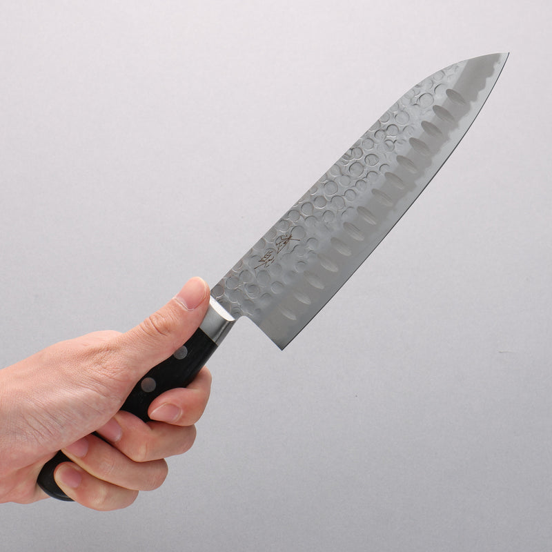 清助 青鋼 鎚目 羅紋 三德刀 180mm 黑合成木 握把 - 清助刃物
