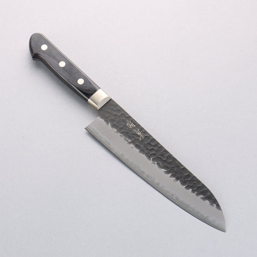 清助 超級青鋼 鎚目 黑打 三德刀 180mm 黑合成木 握把 - 清助刃物