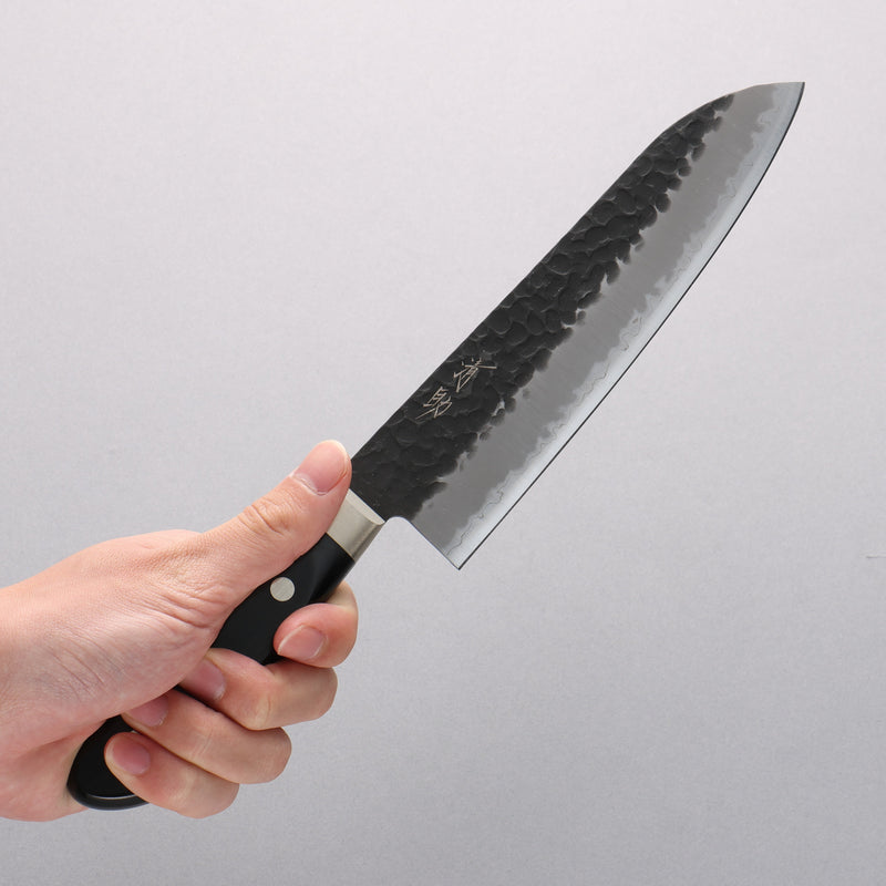 清助 超級青鋼 鎚目 黑打 三德刀 180mm 黑合成木 握把 - 清助刃物